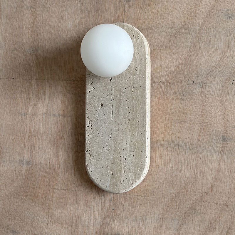 Viphaor Modern Minimalist Beige Travertine Glass Sconce Wall Lamp - Lamp Copper