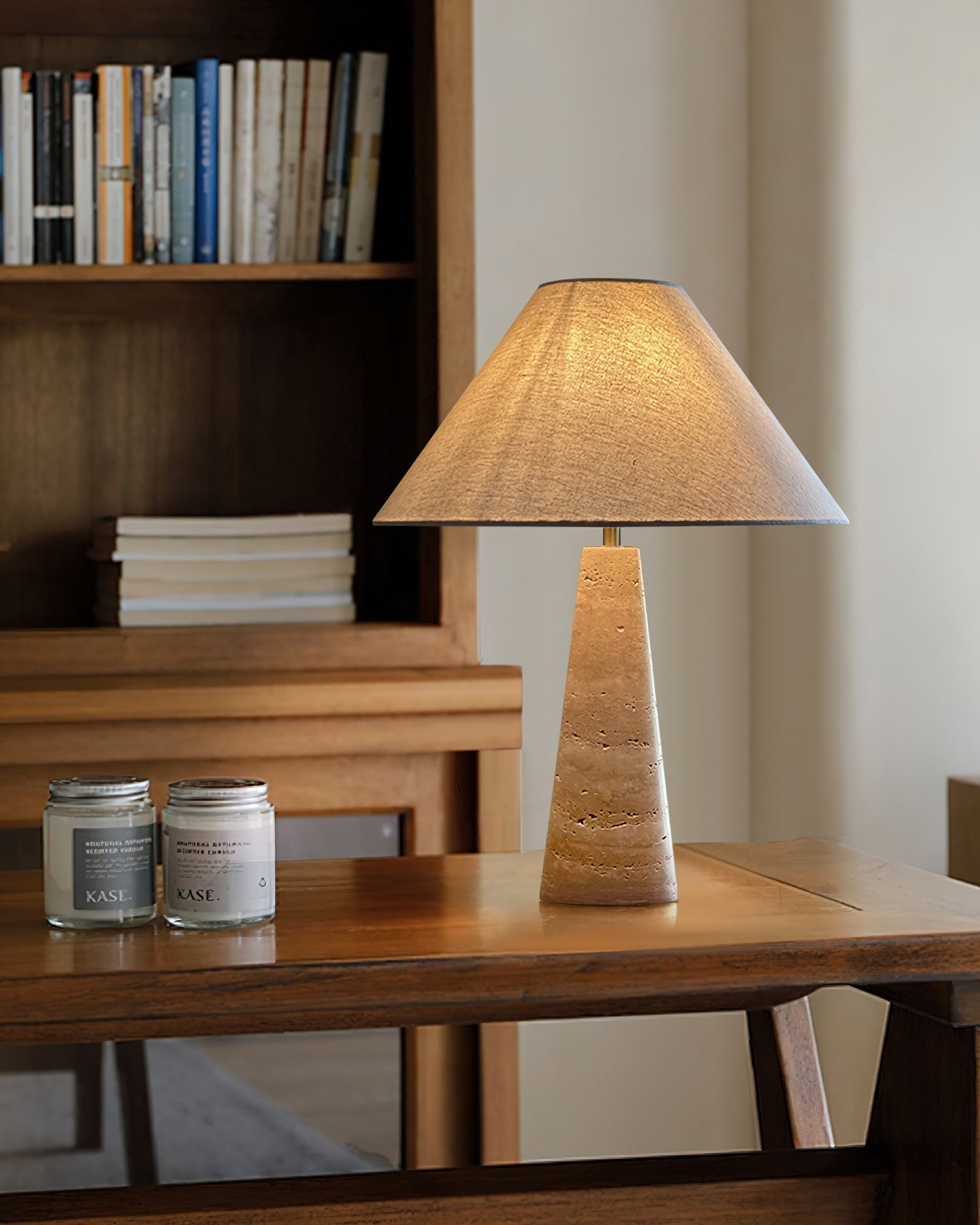 Lulu Travertine Table Lamp - Lamp Copper