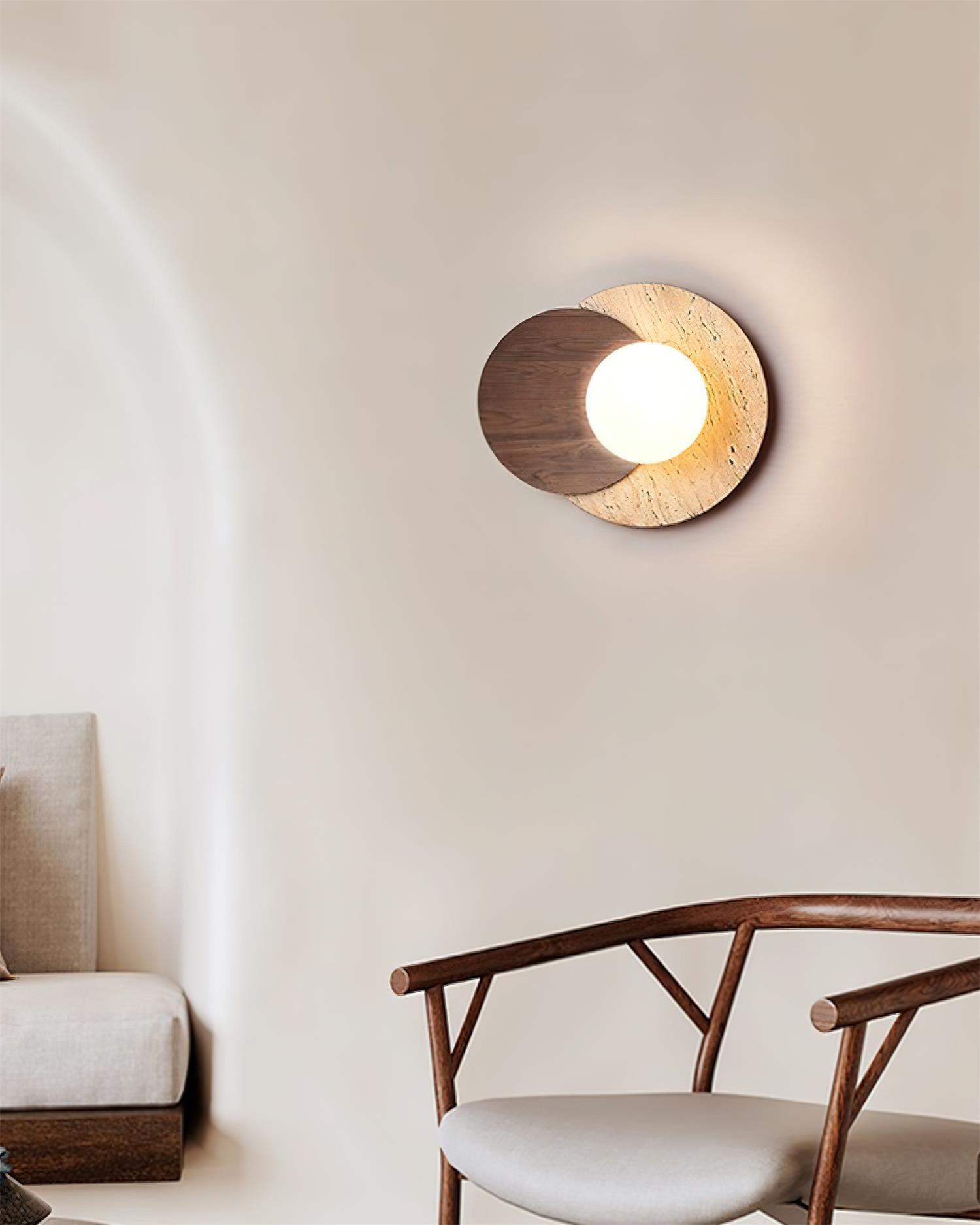 Zelirir Dual-Disc Travertine Wall Light - Neutralighting