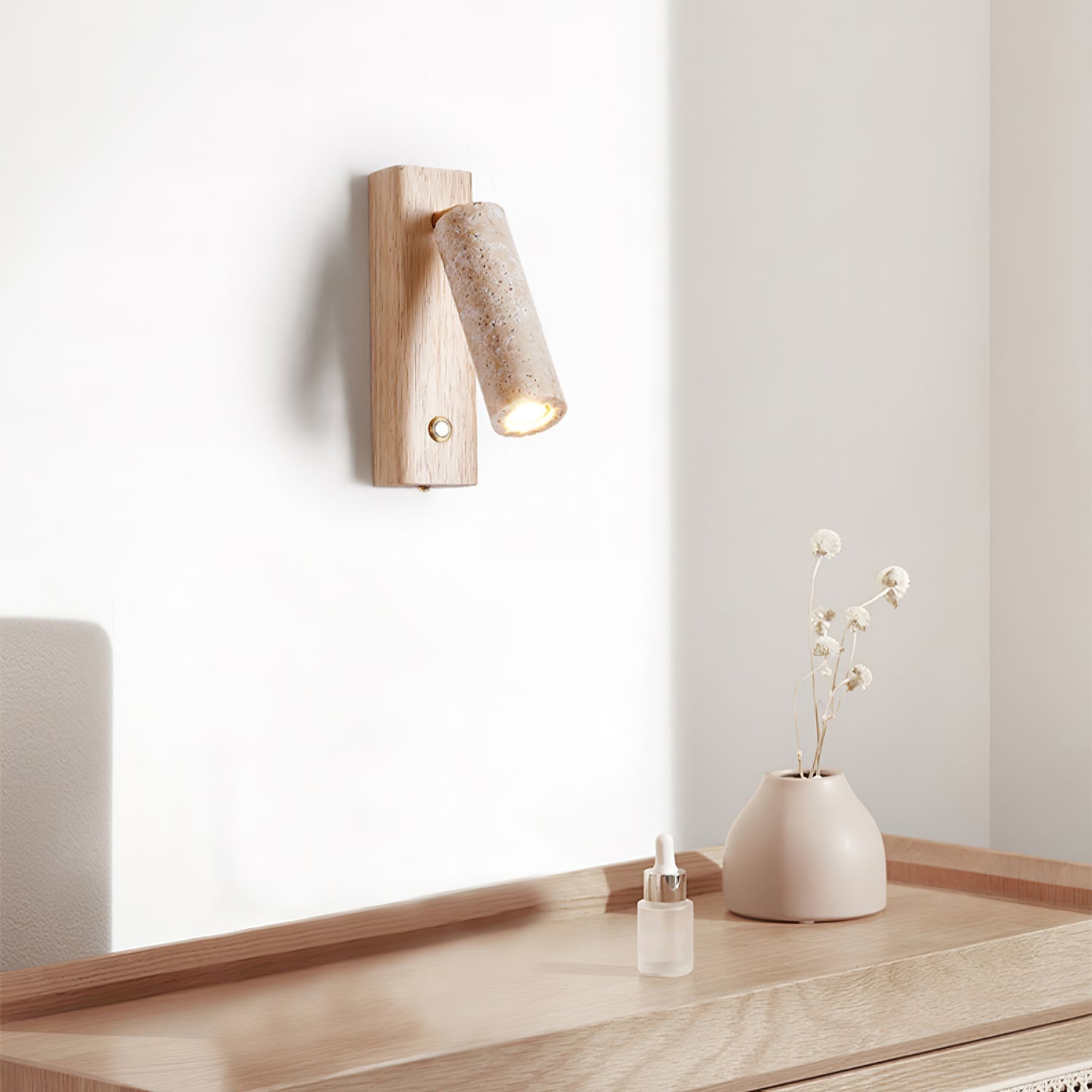 Ornoria Cylindrical Travertine Wall Light SpotLight - Neutralighting