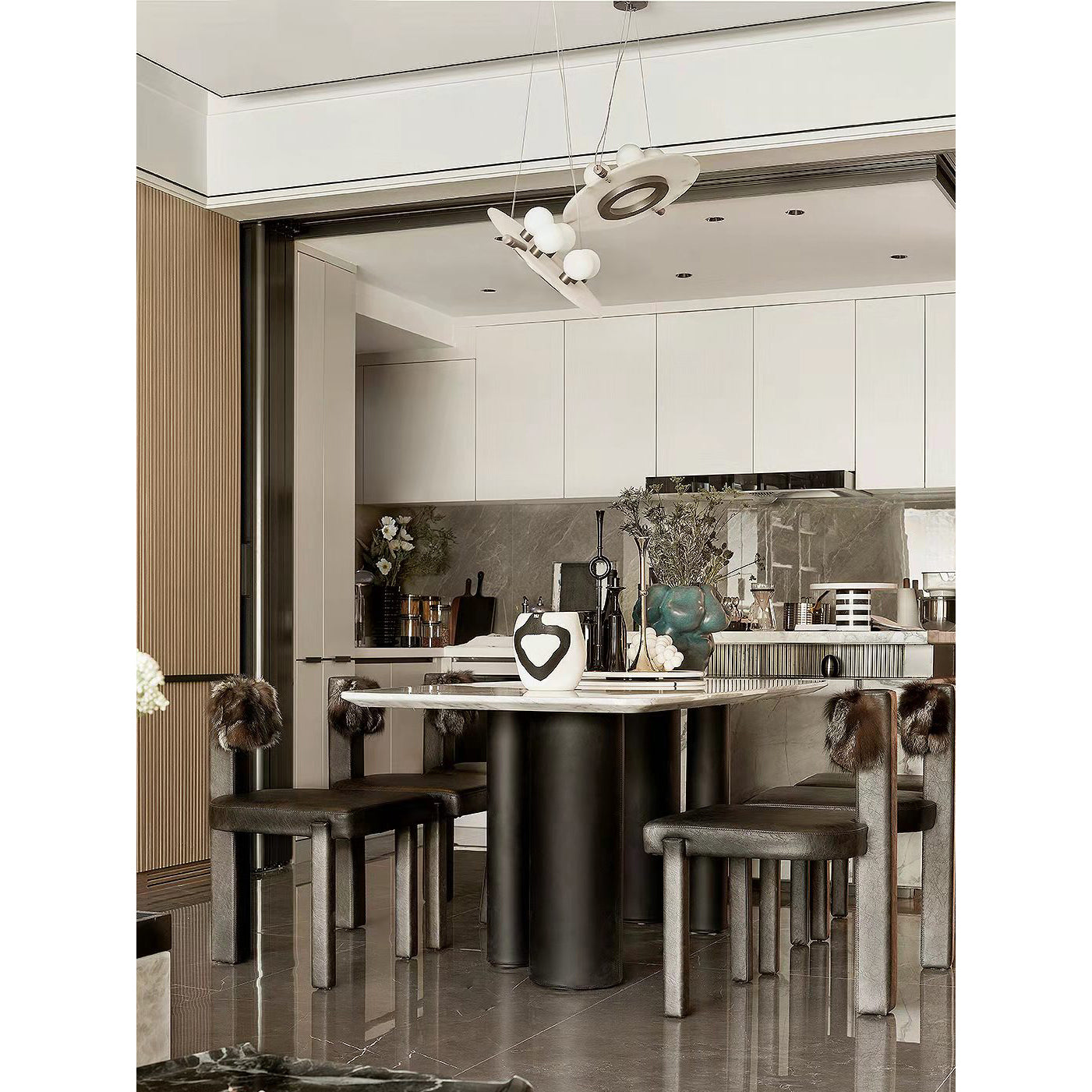 Vasila Postmodern Luxury Metal Alabaster Pendant Lamp - Lamp Copper