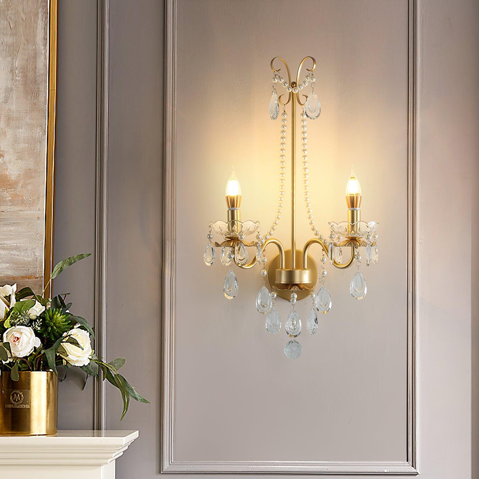 Wall Lamp Metal Crystal Pearls Ornate Elegant Chic Home Elegant - Letslighting