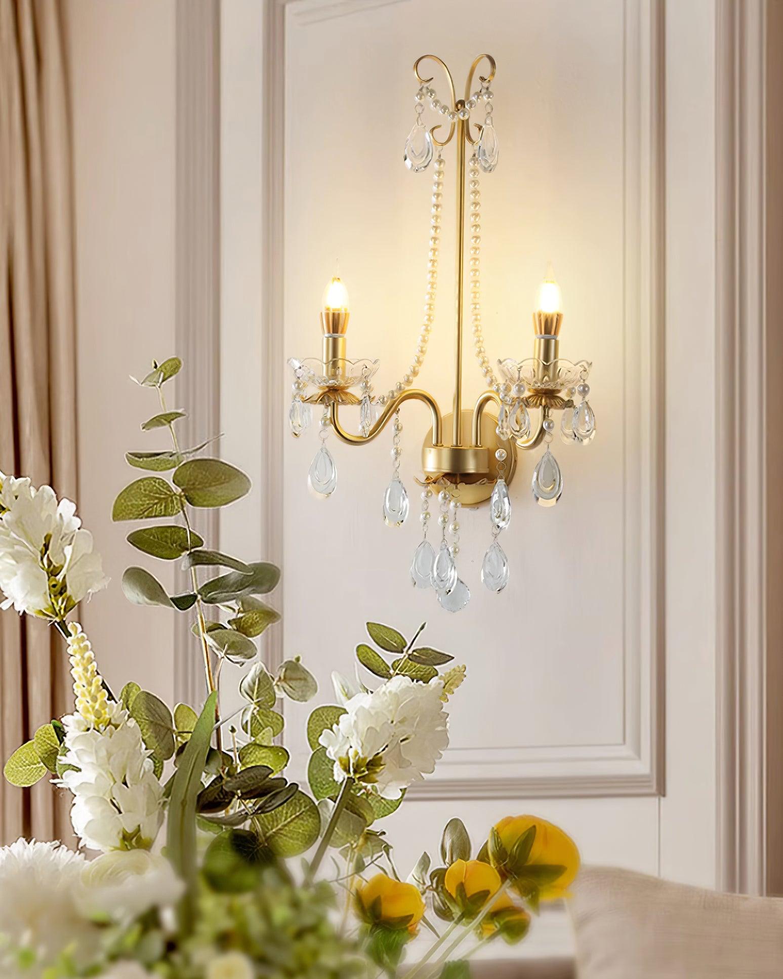 Wall Lamp Metal Crystal Pearls Ornate Elegant Chic Home Elegant - Letslighting