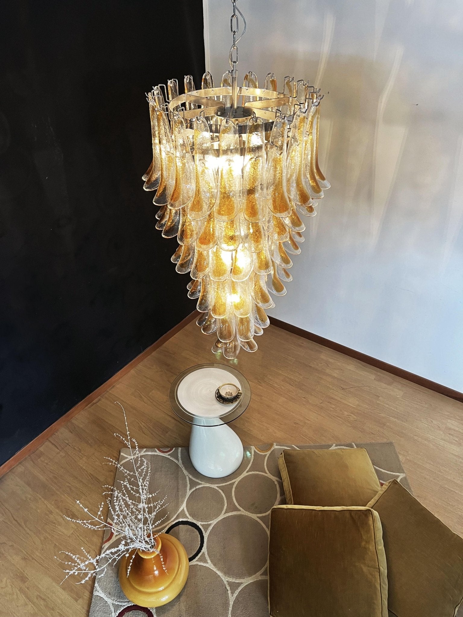 Aurora Chandelier Gold Murano Glass Petals Layered Cascading - Neutralighting