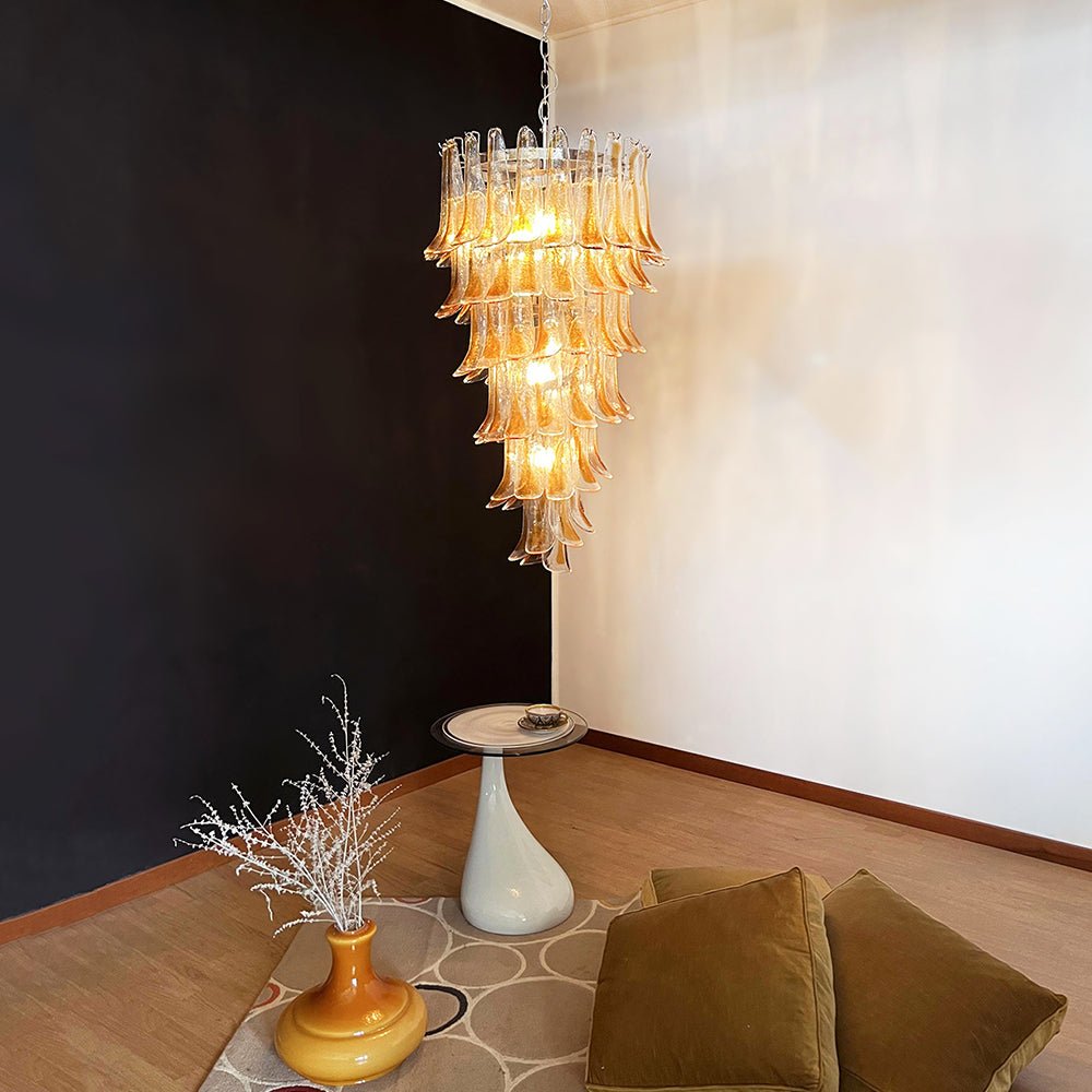 Aurora Chandelier Gold Murano Glass Petals Layered Cascading - Neutralighting