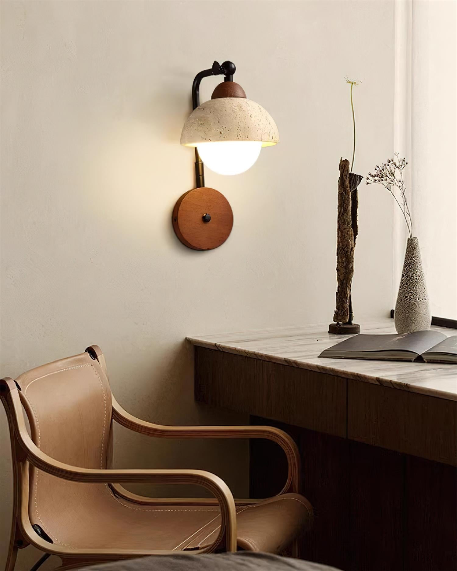 Solaro Wall Light Travertine White Opalescent Globe - Letslighting