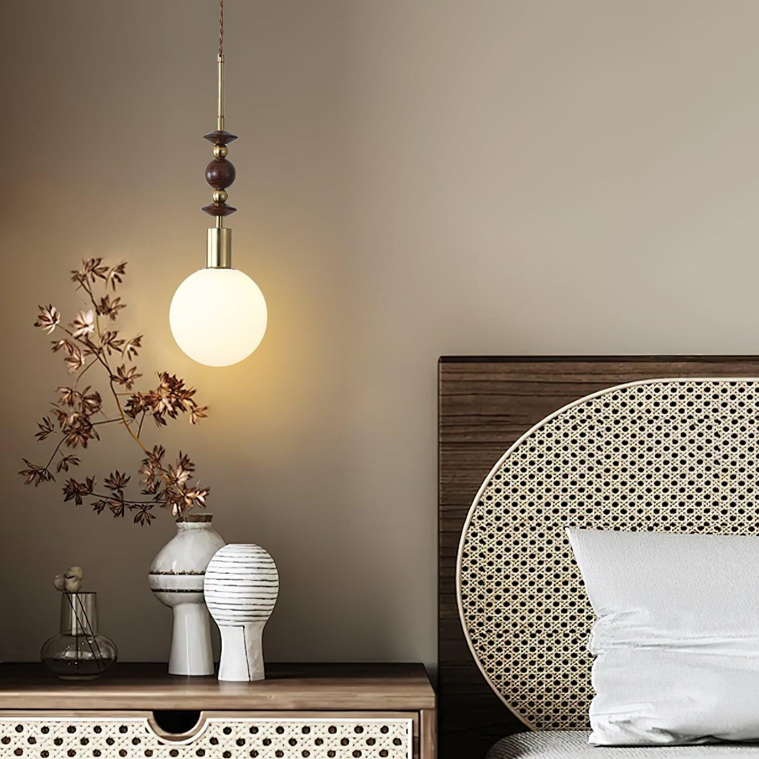 Aria Lampada a Sospensione Globo Vintage con Perle di Legno