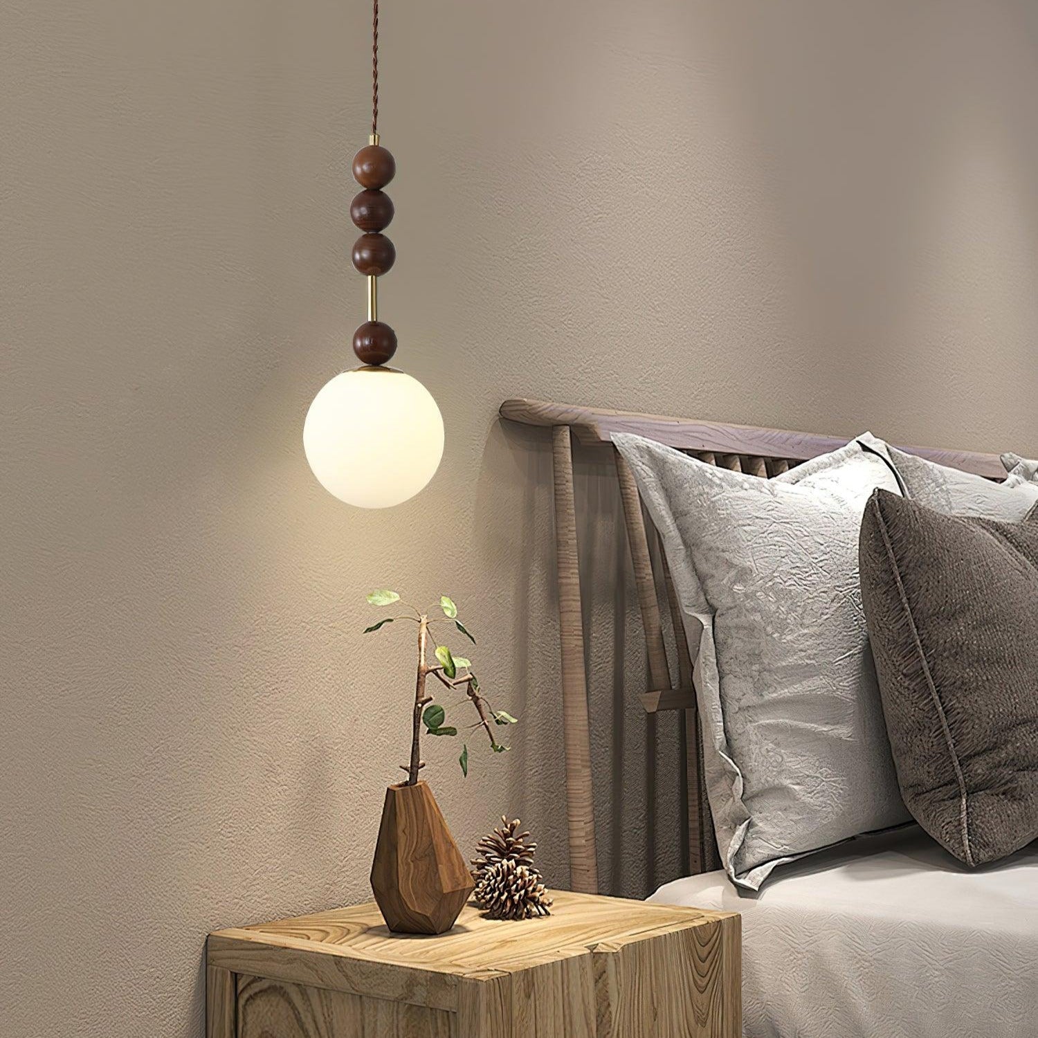 Aria Lampada a Sospensione Globo Vintage con Perle di Legno