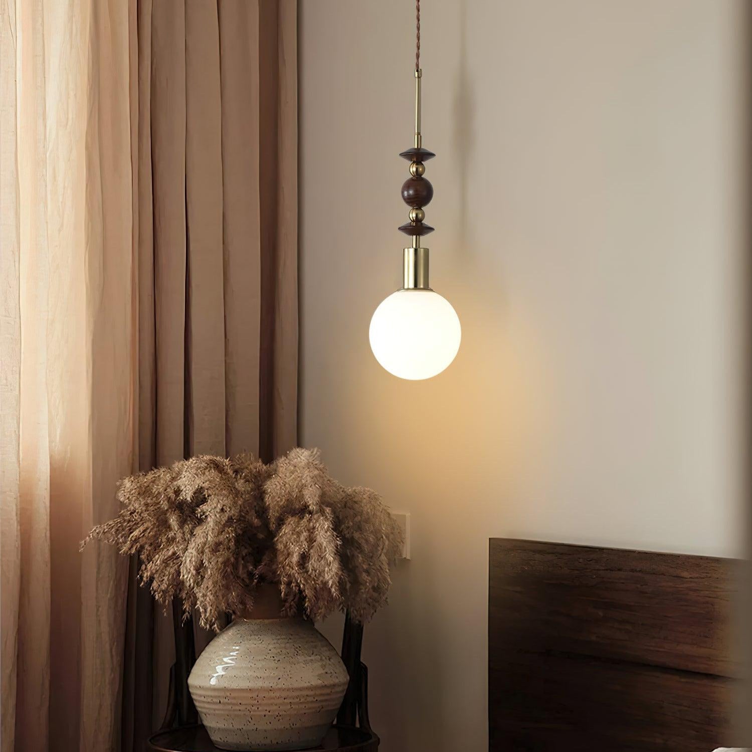 Aria Lampada a Sospensione Globo Vintage con Perle di Legno