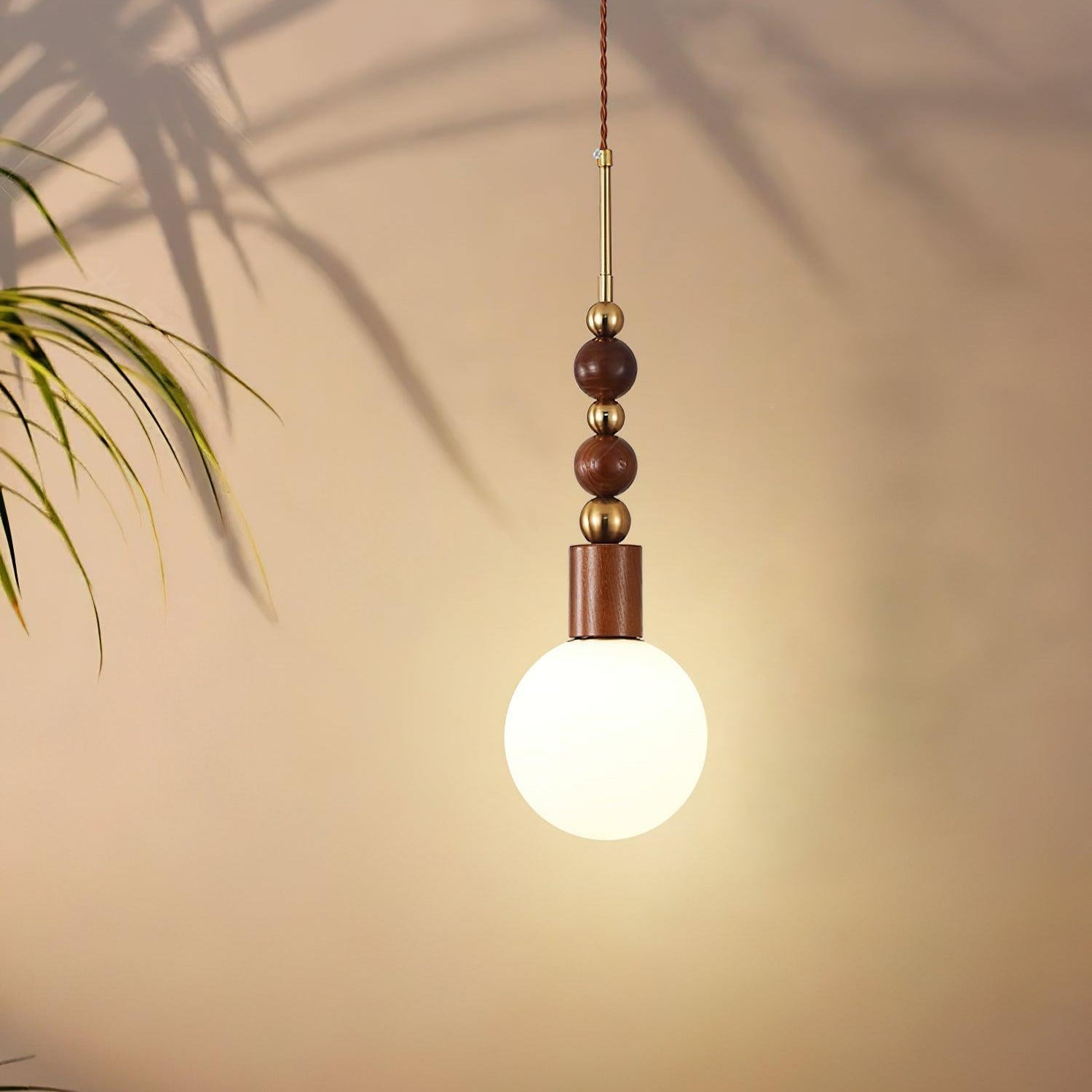 Aria Lampada a Sospensione Globo Vintage con Perle di Legno