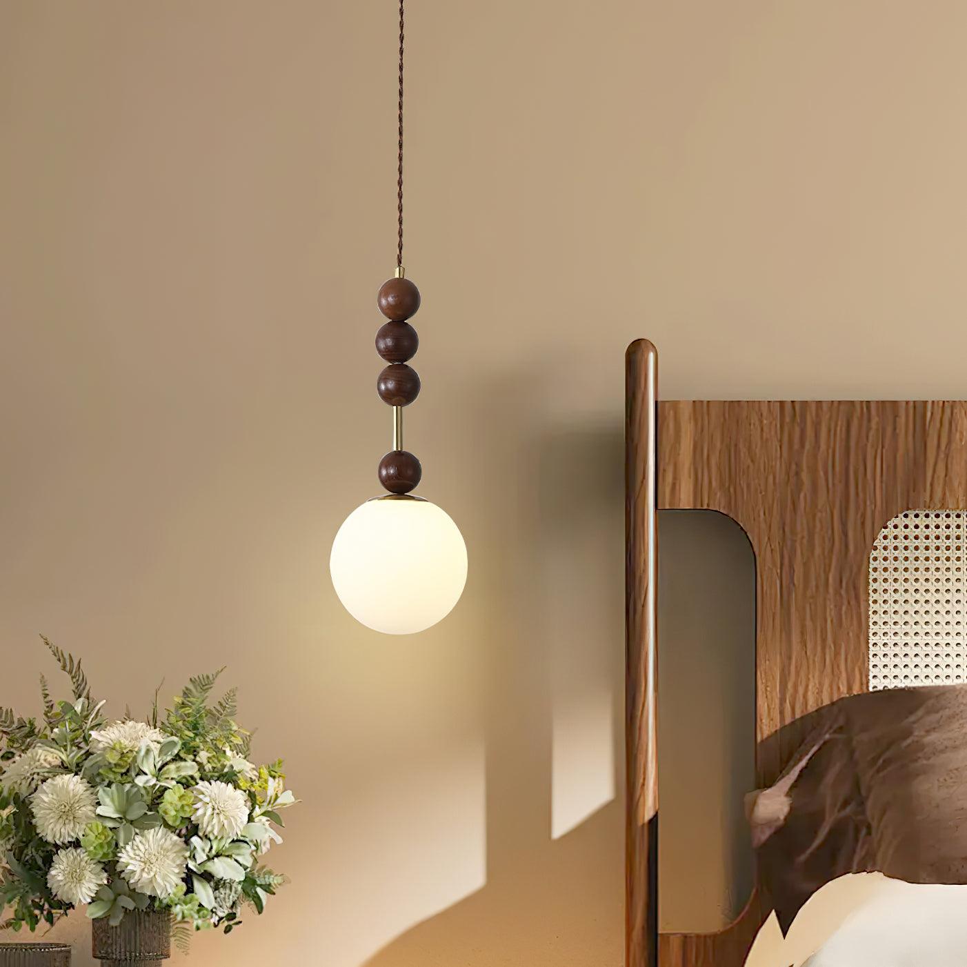 Aria Lampada a Sospensione Globo Vintage con Perle di Legno
