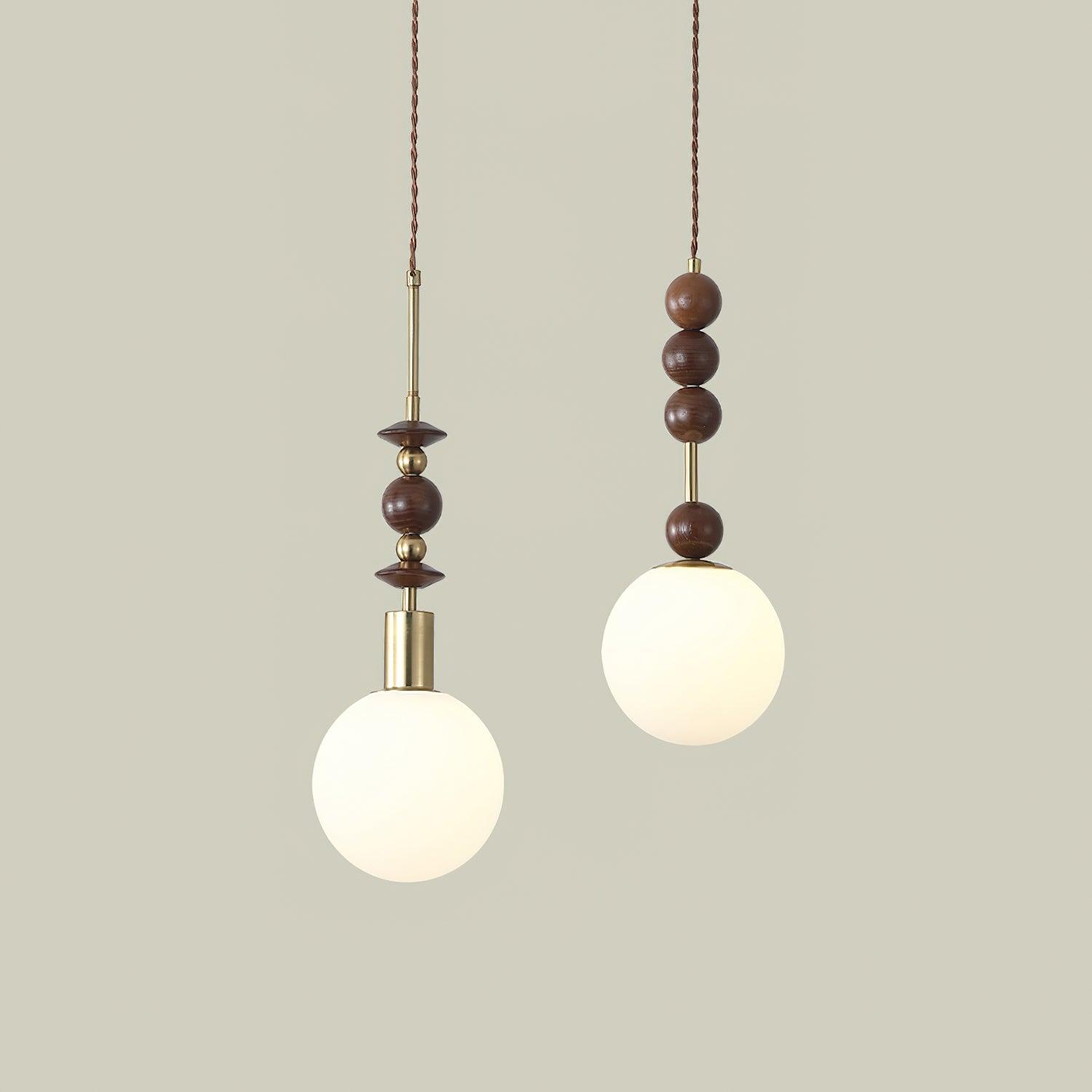 Aria Lampada a Sospensione Globo Vintage con Perle di Legno