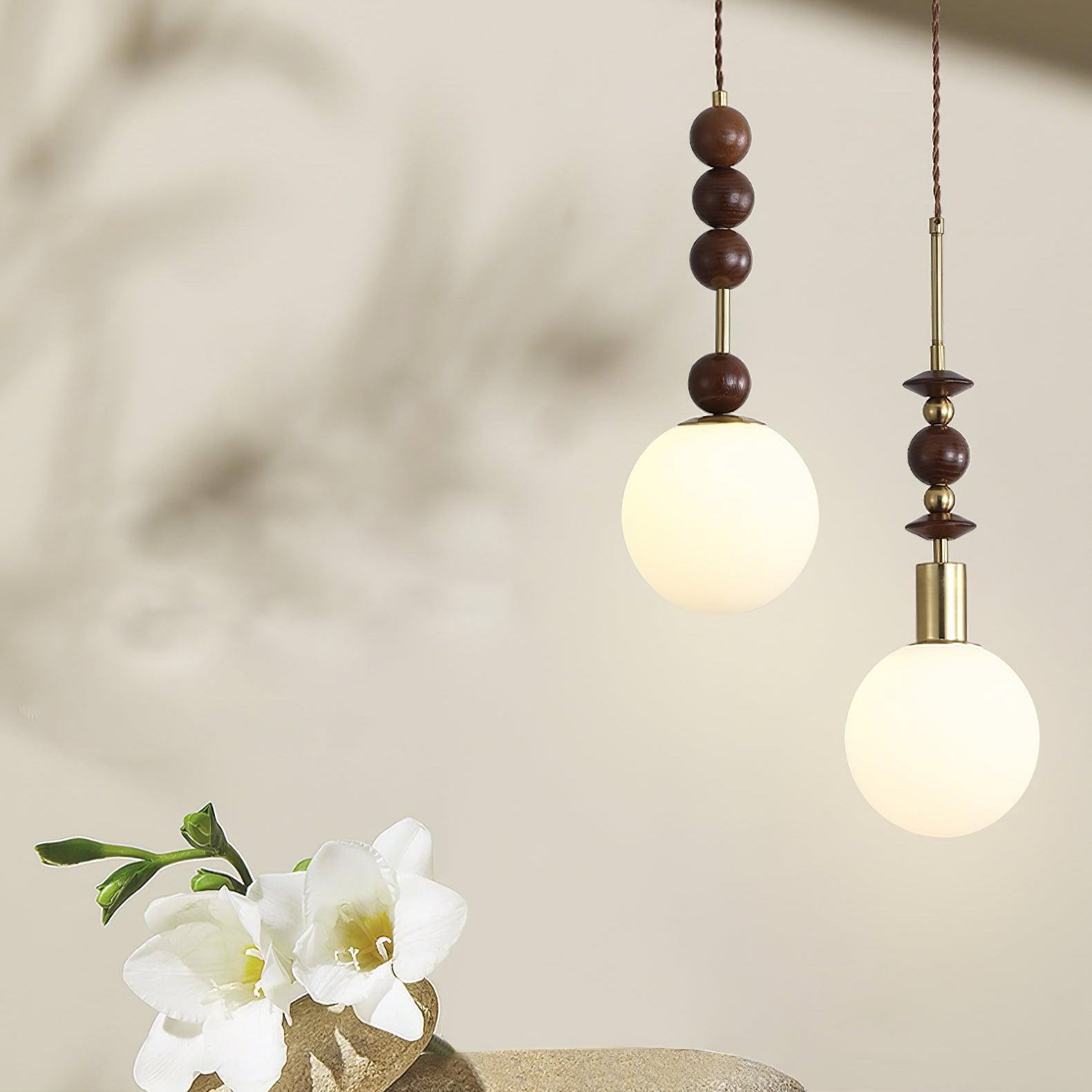 Aria Lampada a Sospensione Globo Vintage con Perle di Legno