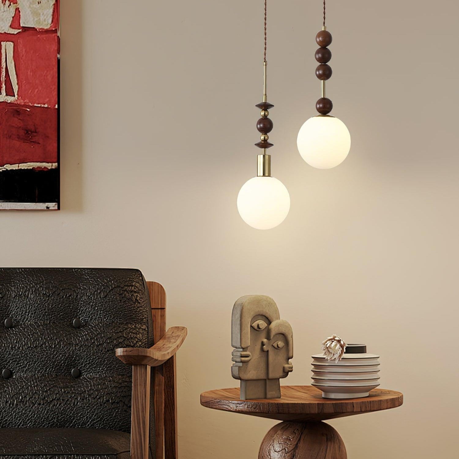 Aria Lampada a Sospensione Globo Vintage con Perle di Legno