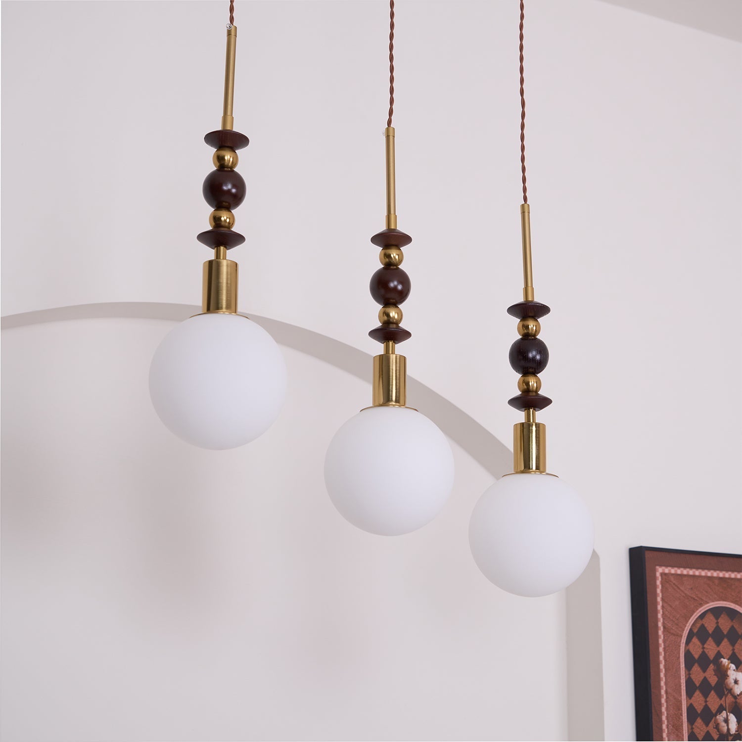 Aria Lampada a Sospensione Globo Vintage con Perle di Legno