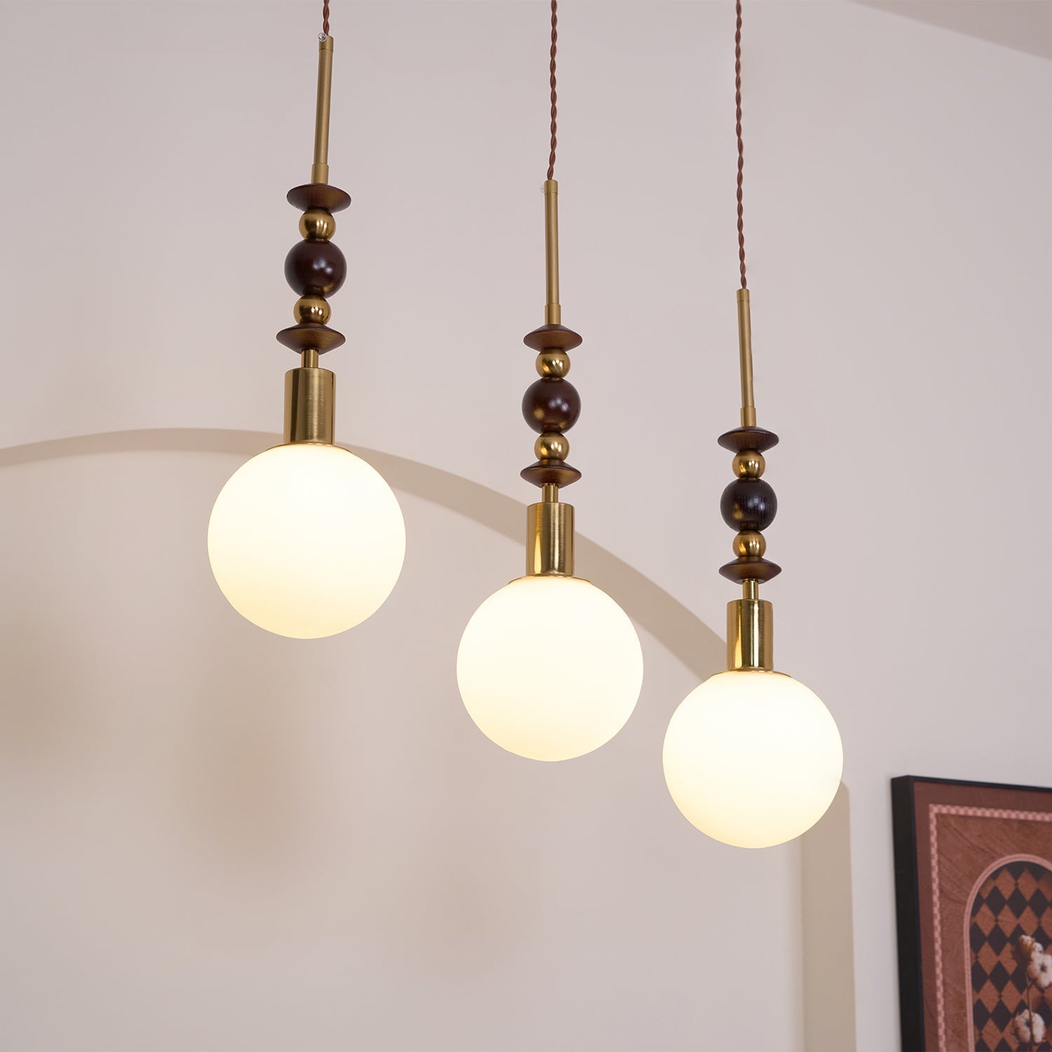 Aria Lampada a Sospensione Globo Vintage con Perle di Legno