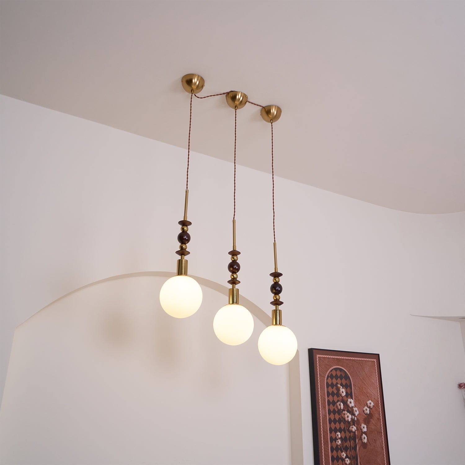 Aria Lampada a Sospensione Globo Vintage con Perle di Legno