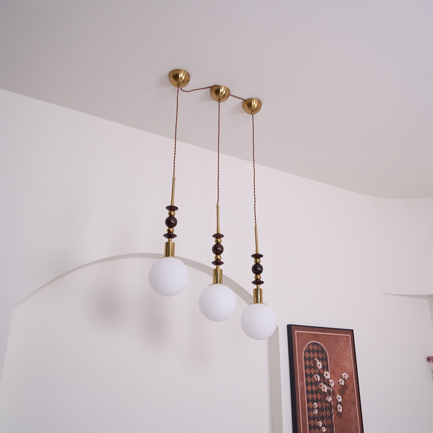 Aria Lampada a Sospensione Globo Vintage con Perle di Legno
