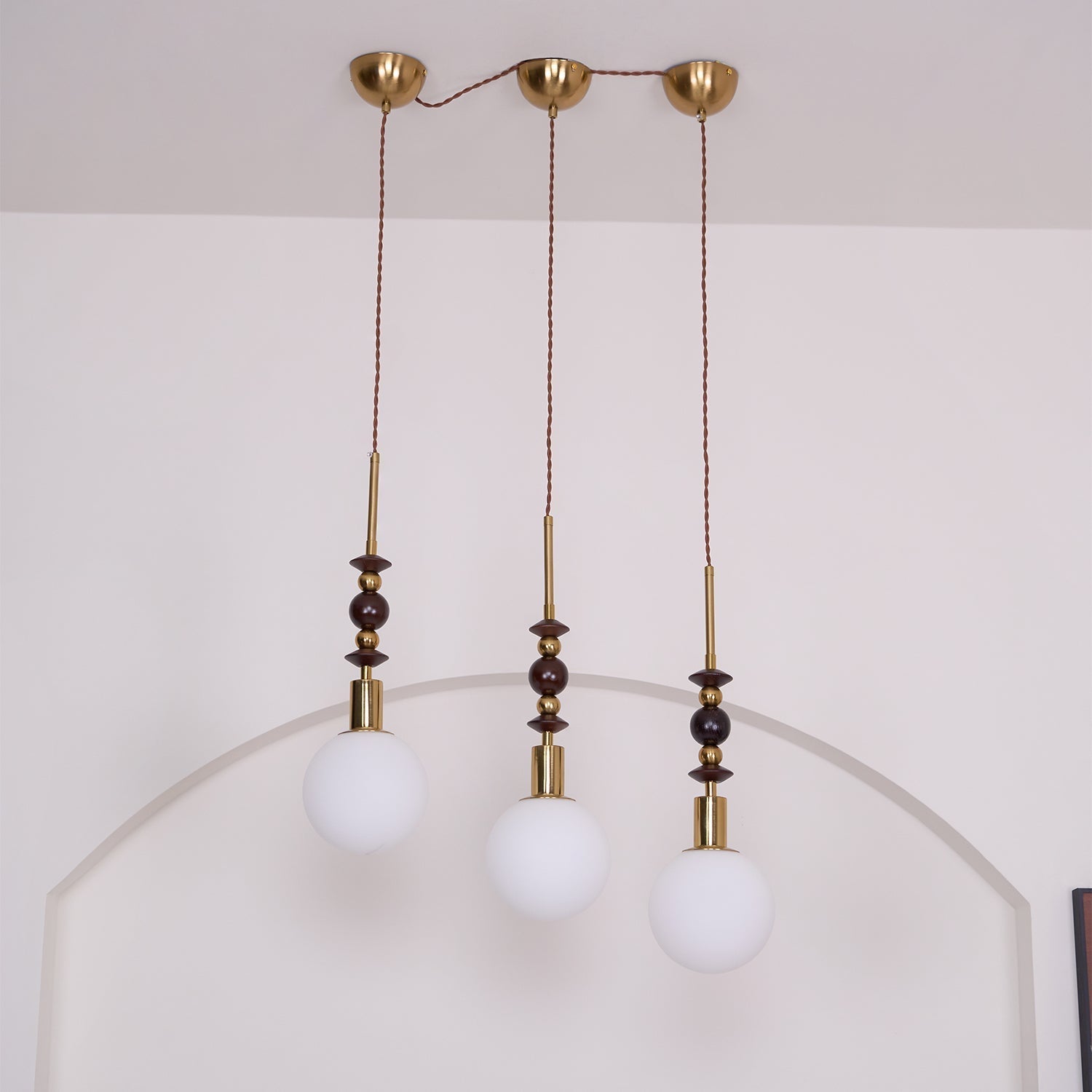 Aria Lampada a Sospensione Globo Vintage con Perle di Legno