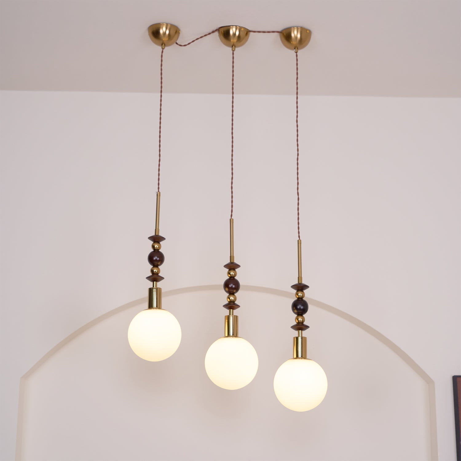 Aria Lampada a Sospensione Globo Vintage con Perle di Legno