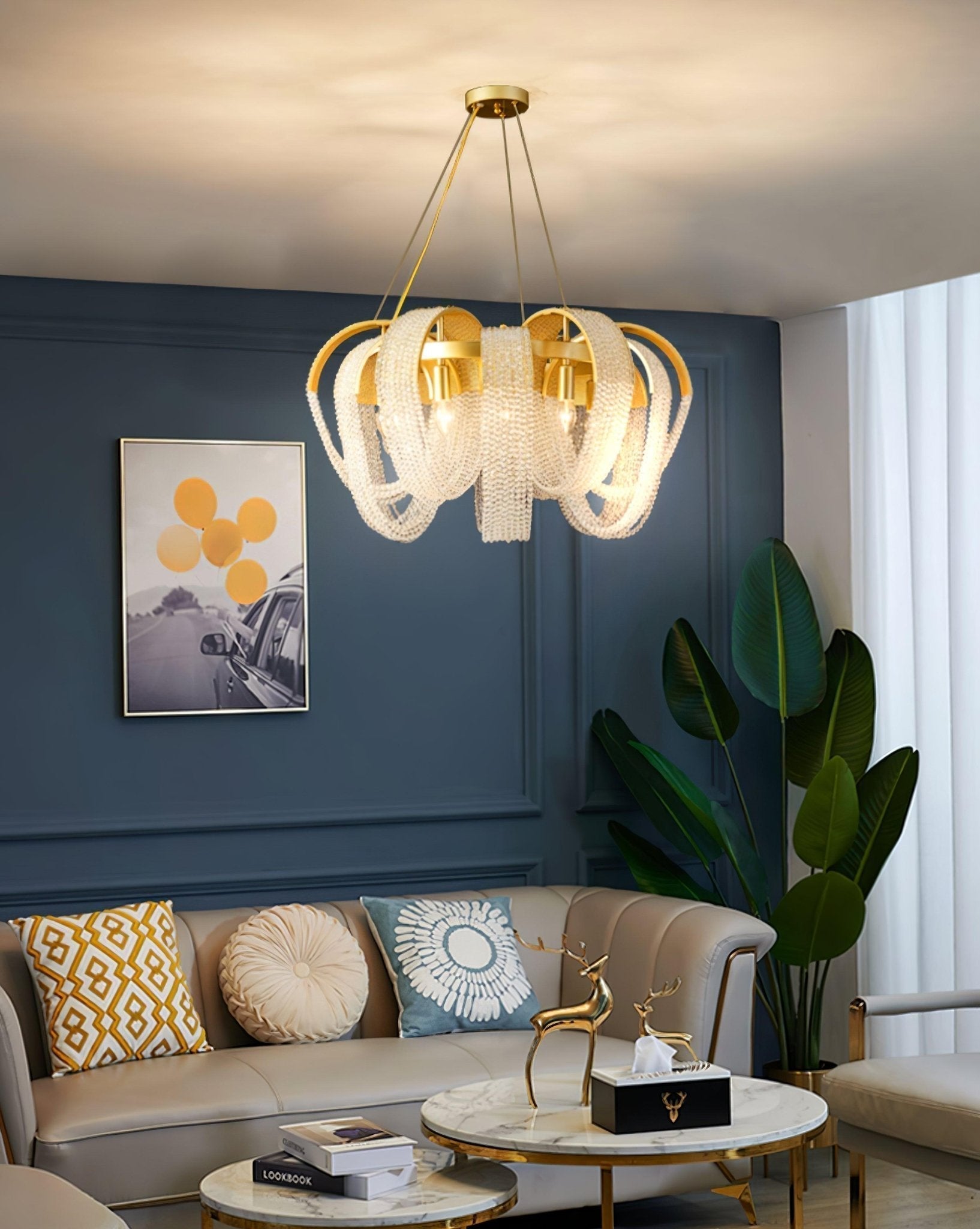 Lustra Chandelier Mesh Crystal Gold Waterfall Sparkle - Letslighting