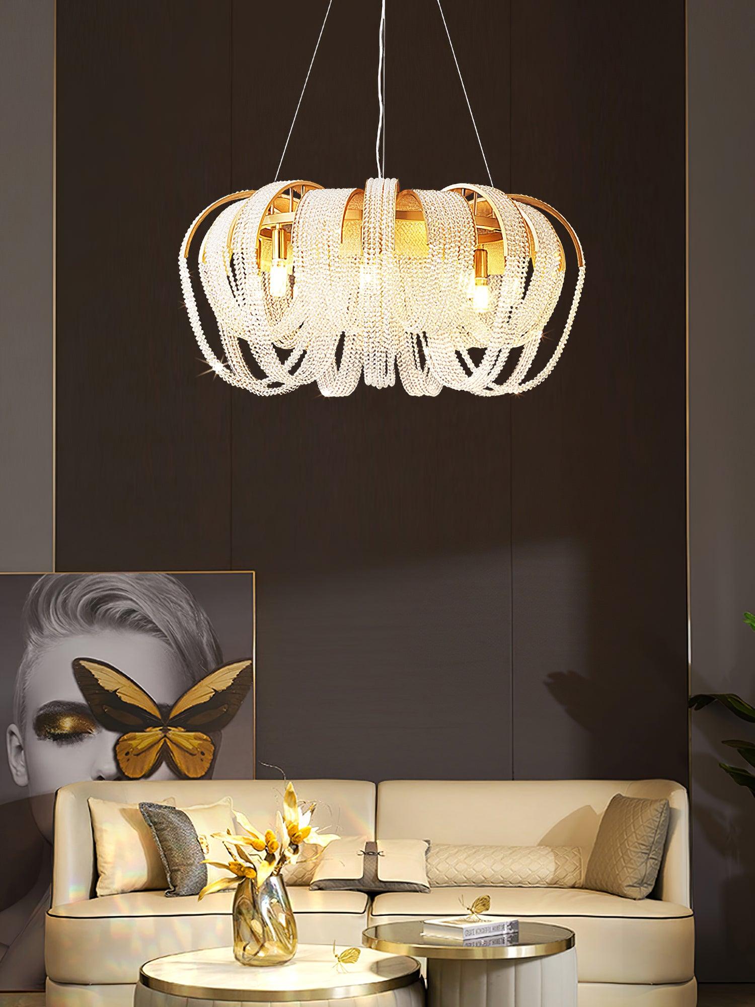 Lustra Chandelier Mesh Crystal Gold Waterfall Sparkle - Letslighting