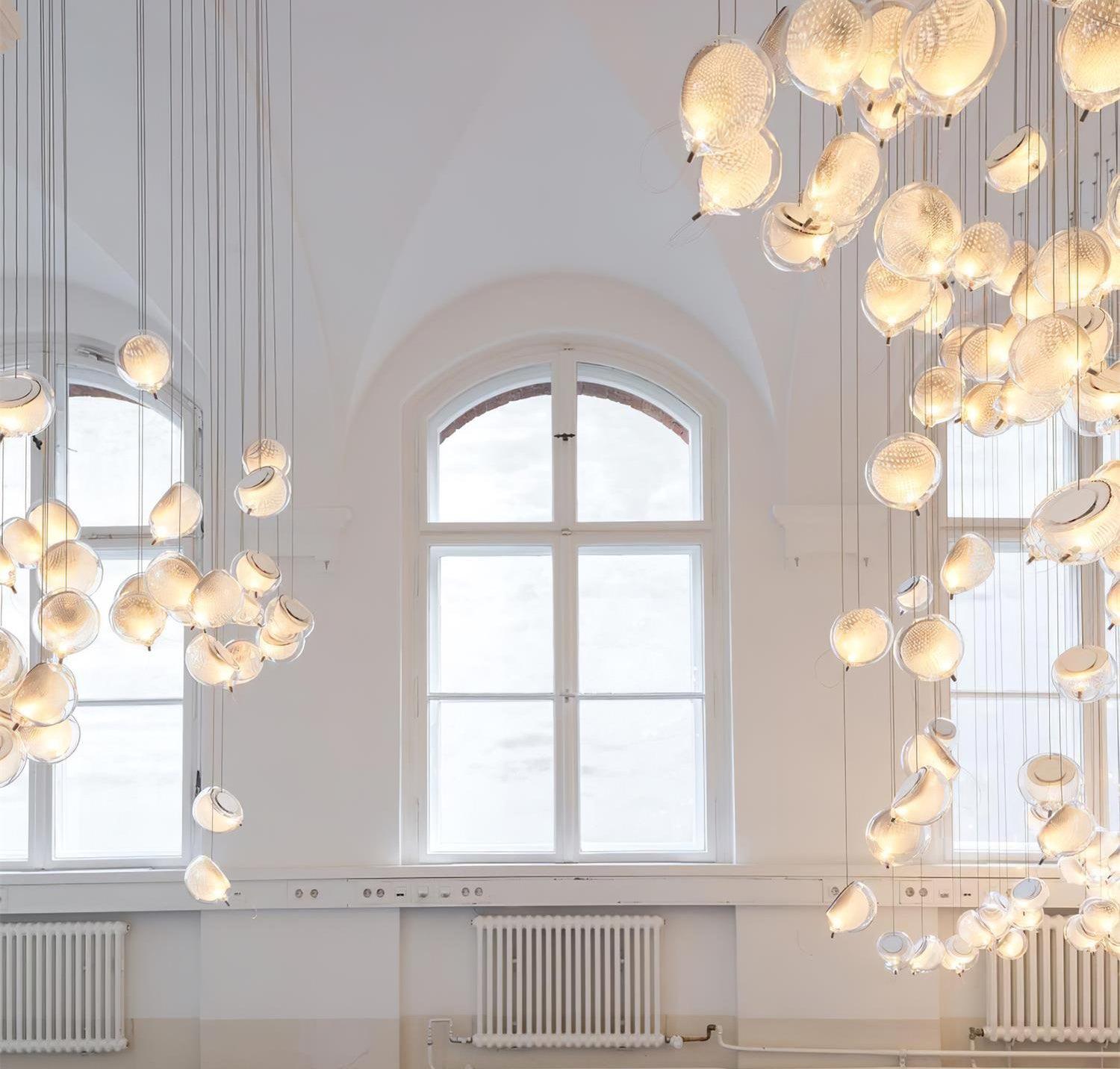 Chandelier Mesh Glass Orbs Cluster Metal Frame Modern Minimalist - Letslighting