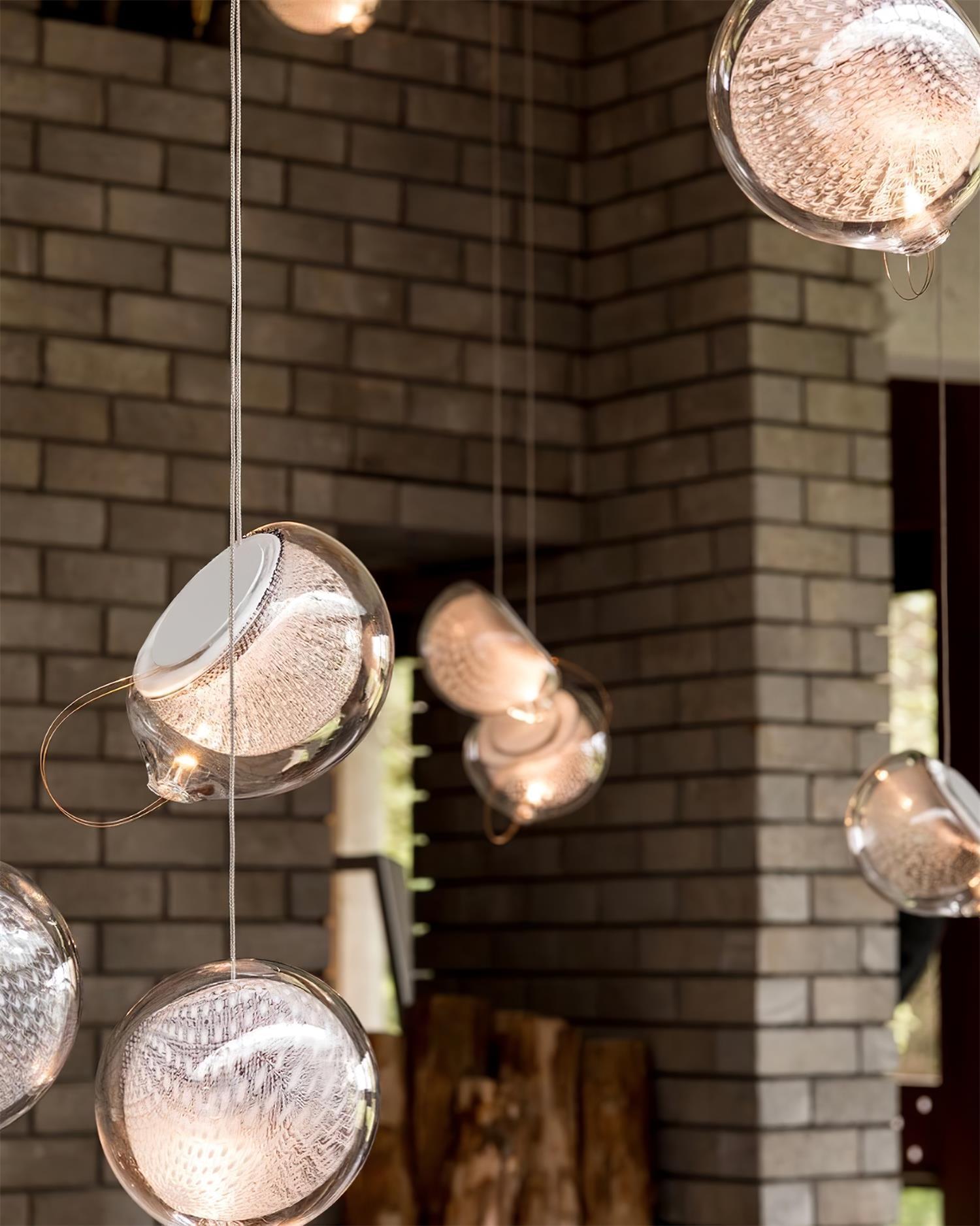 Chandelier Mesh Glass Orbs Cluster Metal Frame Modern Minimalist - Letslighting