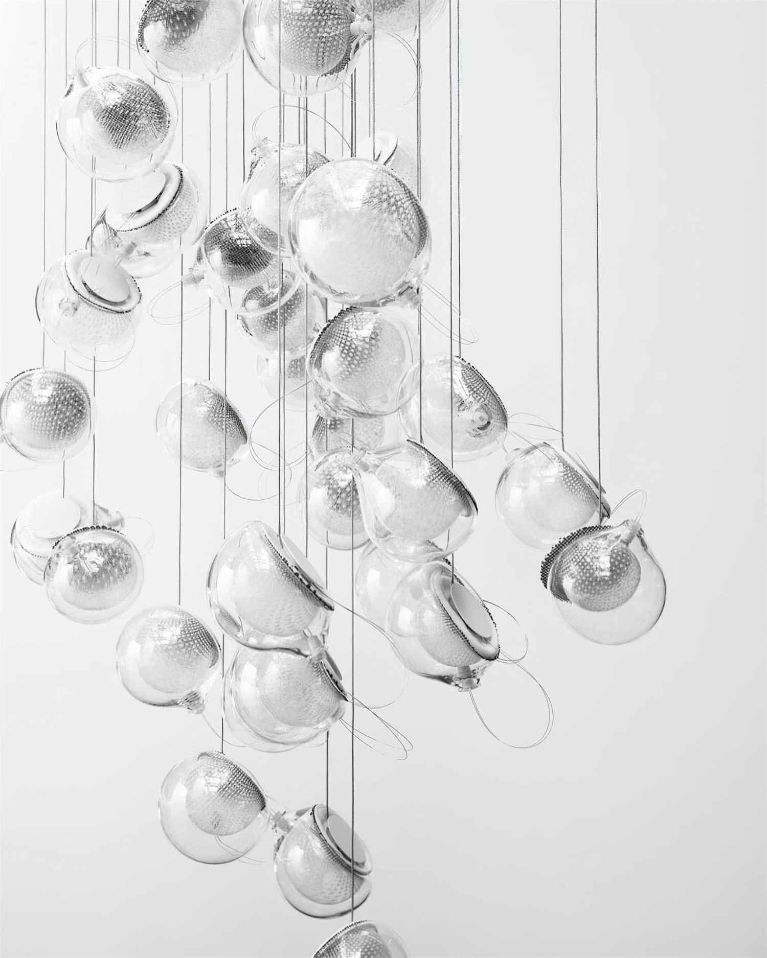 Chandelier Mesh Glass Orbs Cluster Metal Frame Modern Minimalist - Letslighting