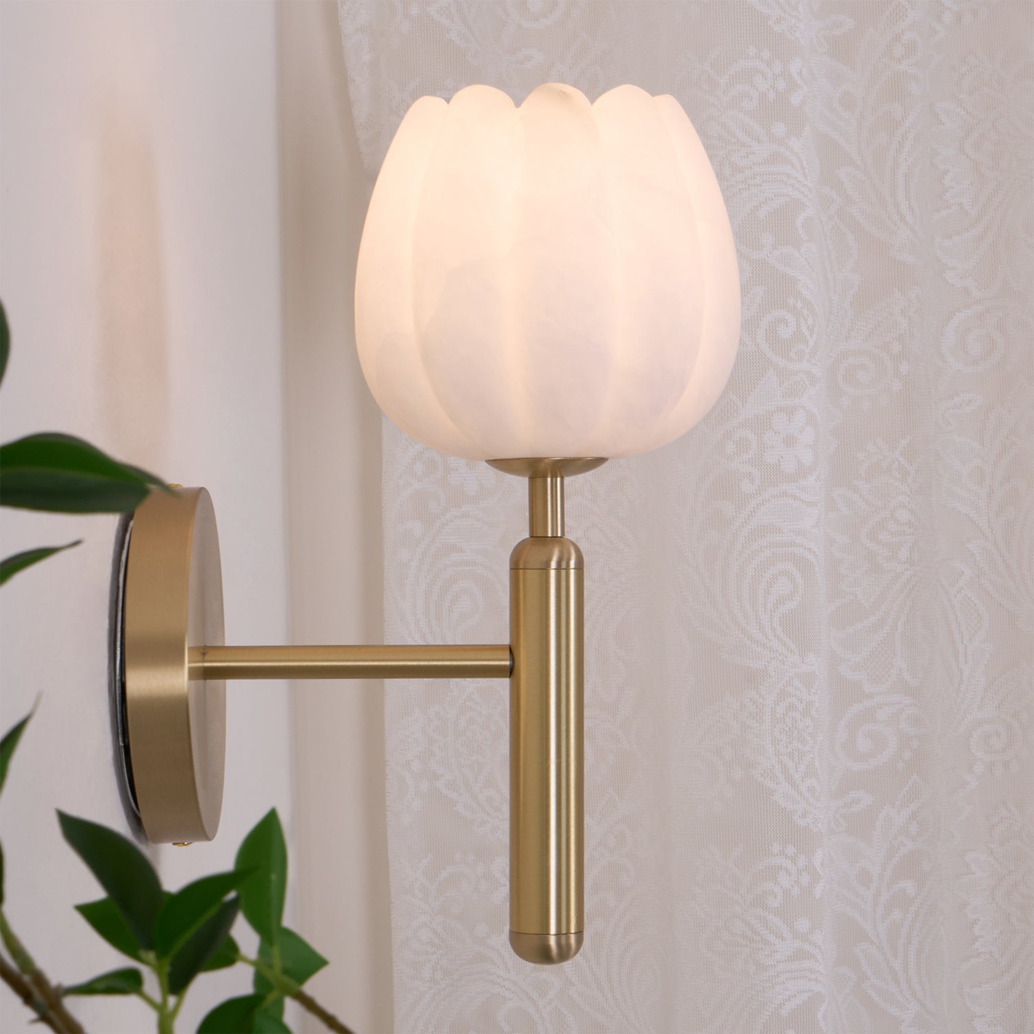 Eurzorion Floral Alabaster Brass Wall Light - Blowlighting