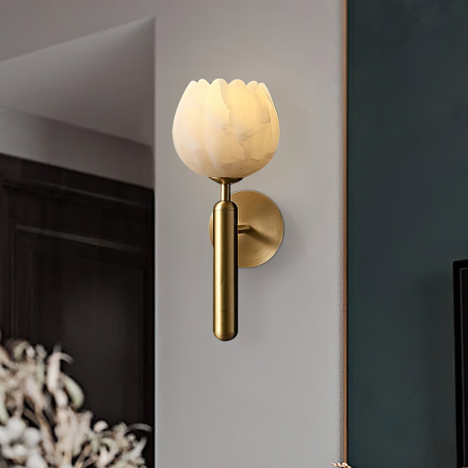 Orlaeila Modern Minimalist Brass Alabaster Wall Lamp - Lamp Copper