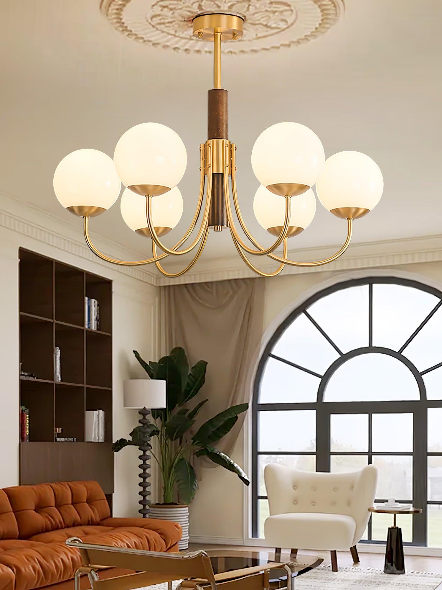 Midas Touch Walnut Sphere Chandelier - Blowlighting