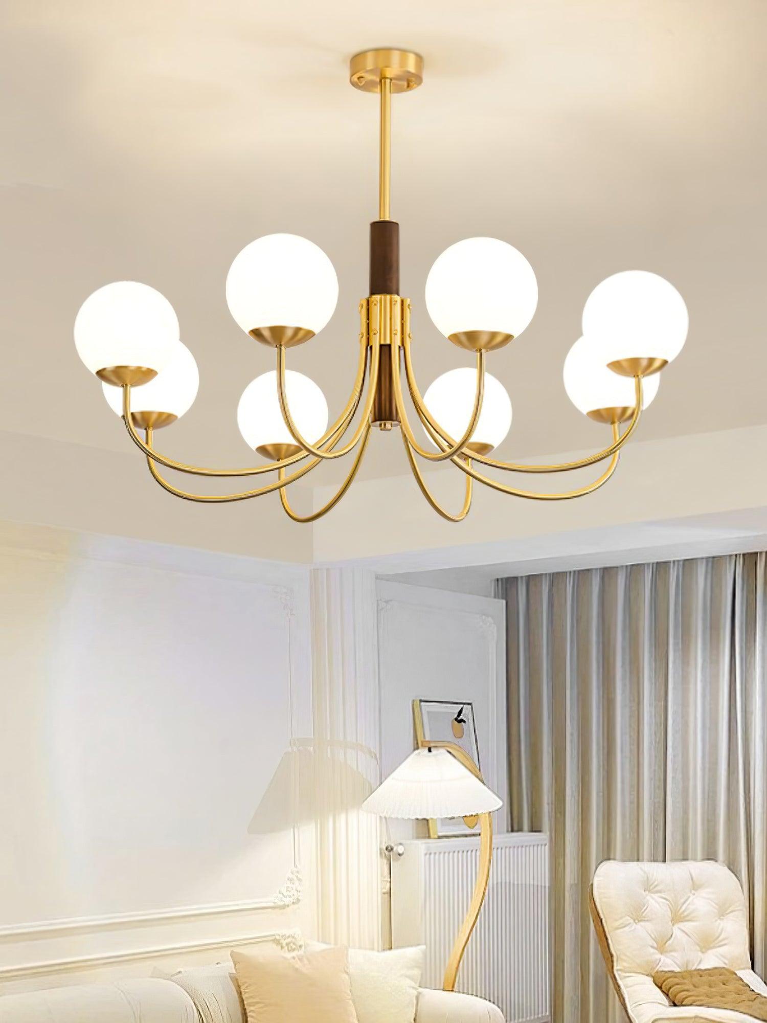 Midas Touch Walnut Sphere Chandelier - Blowlighting
