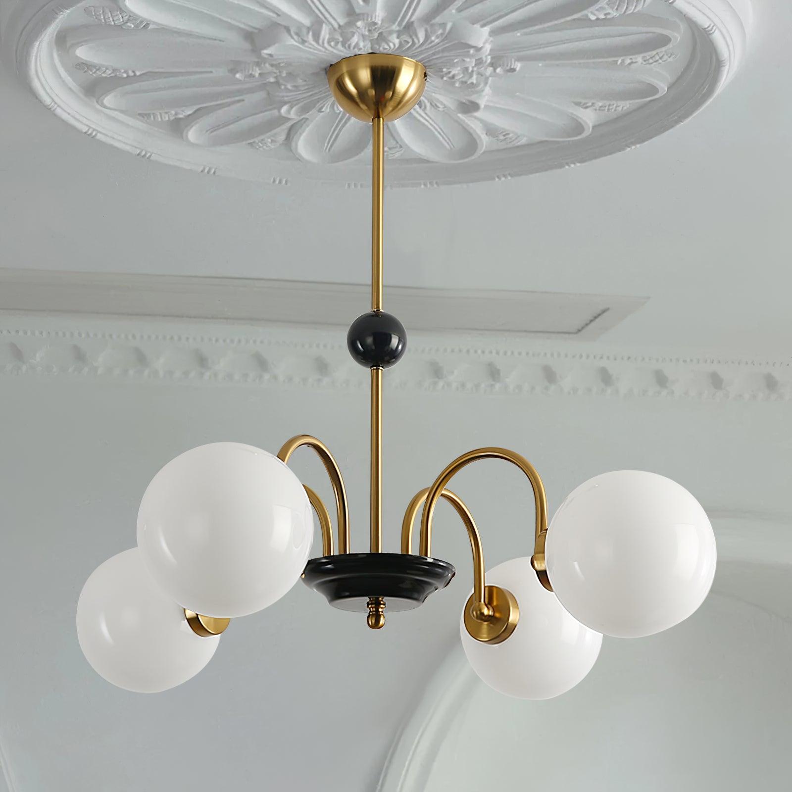 Chandelier Curved Arms Globe Shades Modern Retro Style Dining - Letslighting
