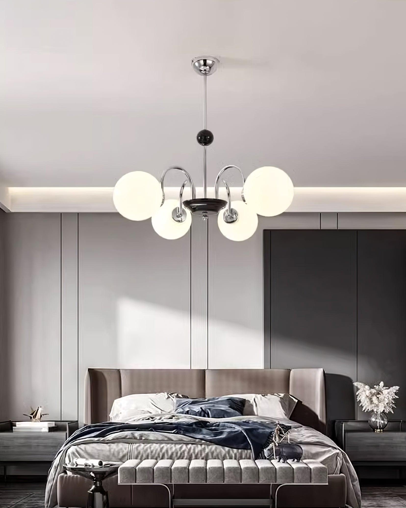 Chandelier Curved Arms Globe Shades Modern Retro Style Dining - Letslighting