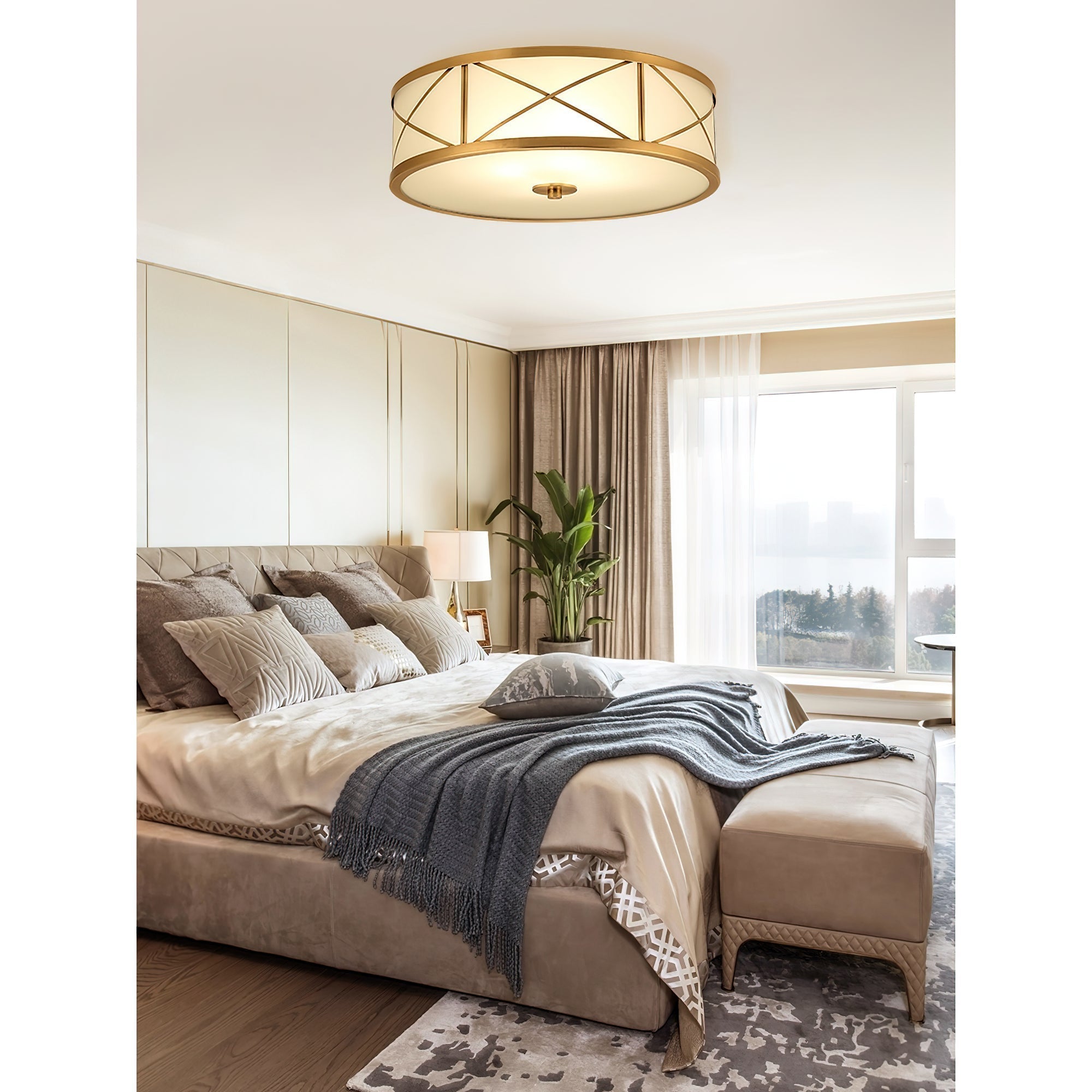 Vovene Modern Minimalist Brass Glass Ceiling Light - Lamp Copper