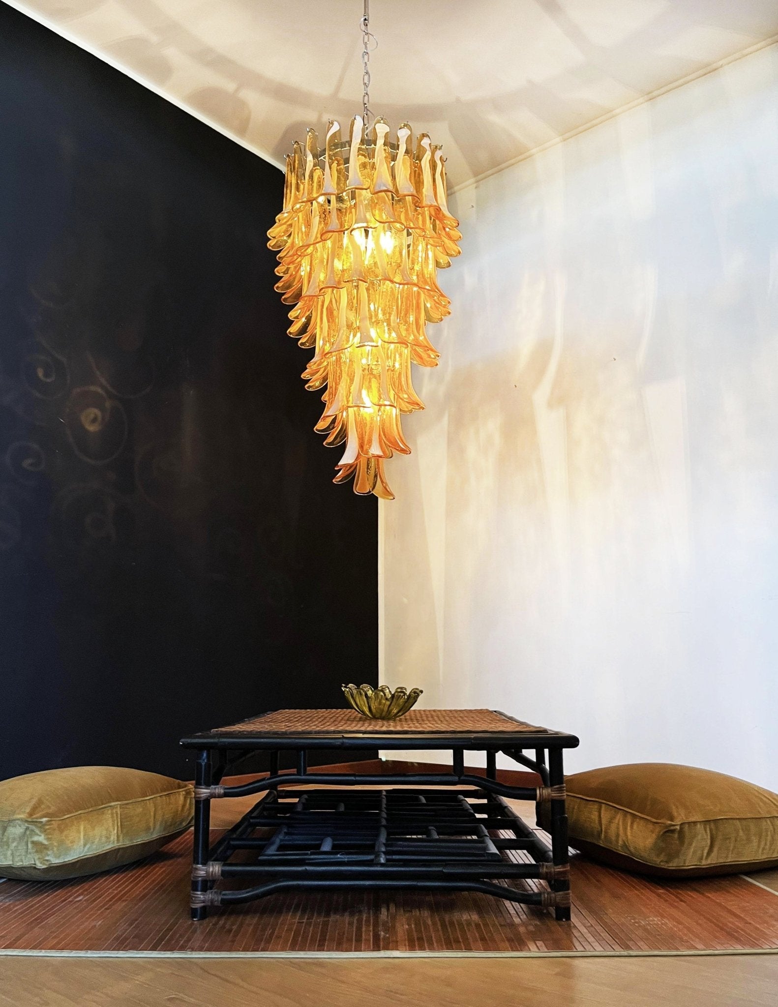 Aurora Chandelier Amber White Murano Spiral Petals - Neutralighting