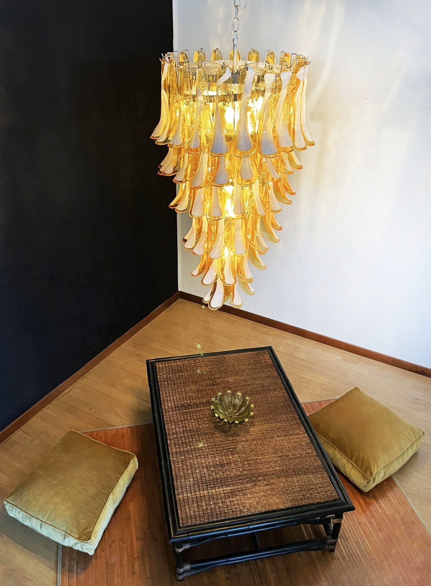 Aurora Chandelier Amber White Murano Spiral Petals - Neutralighting