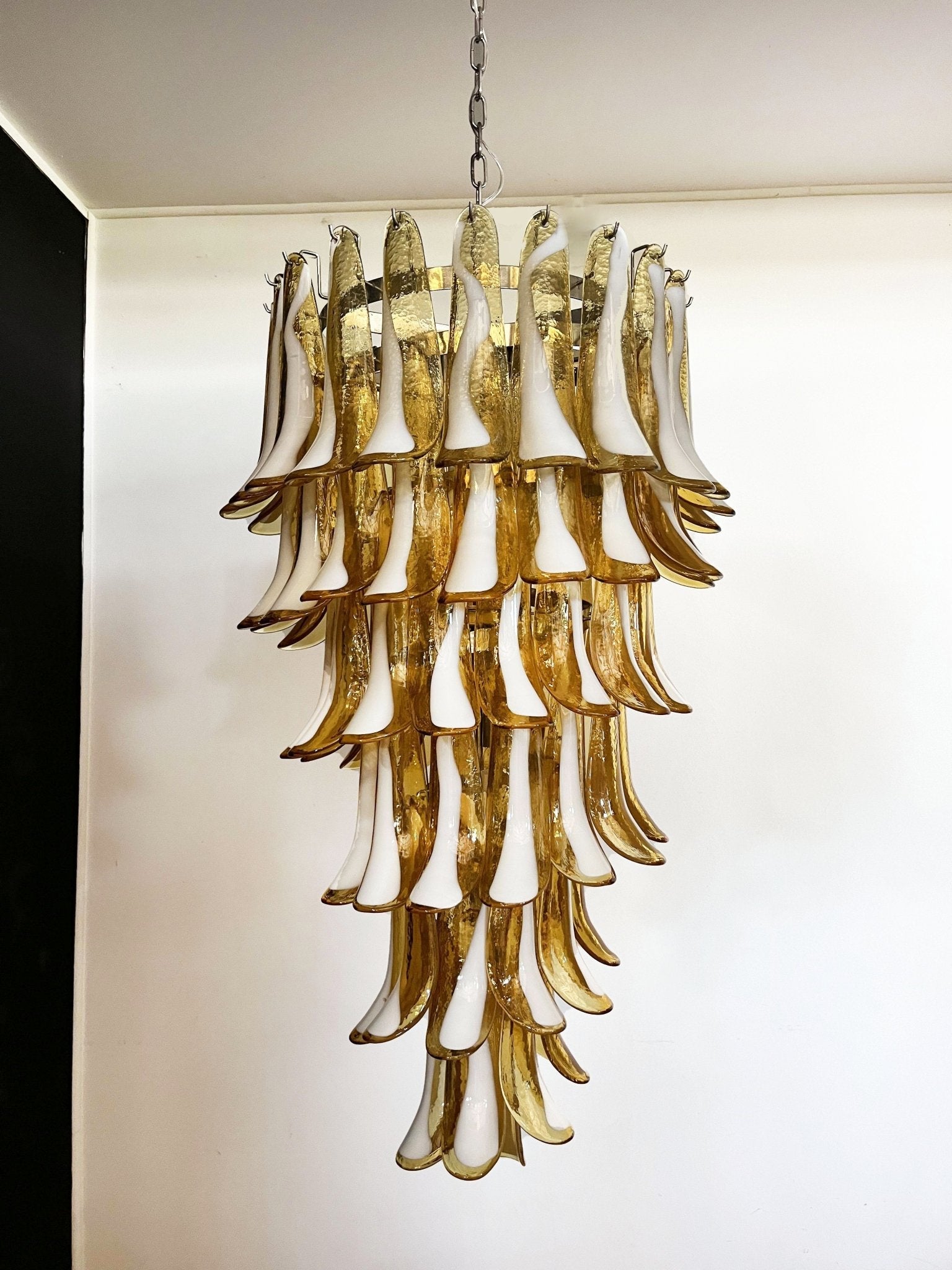 Aurora Chandelier Amber White Murano Spiral Petals - Neutralighting