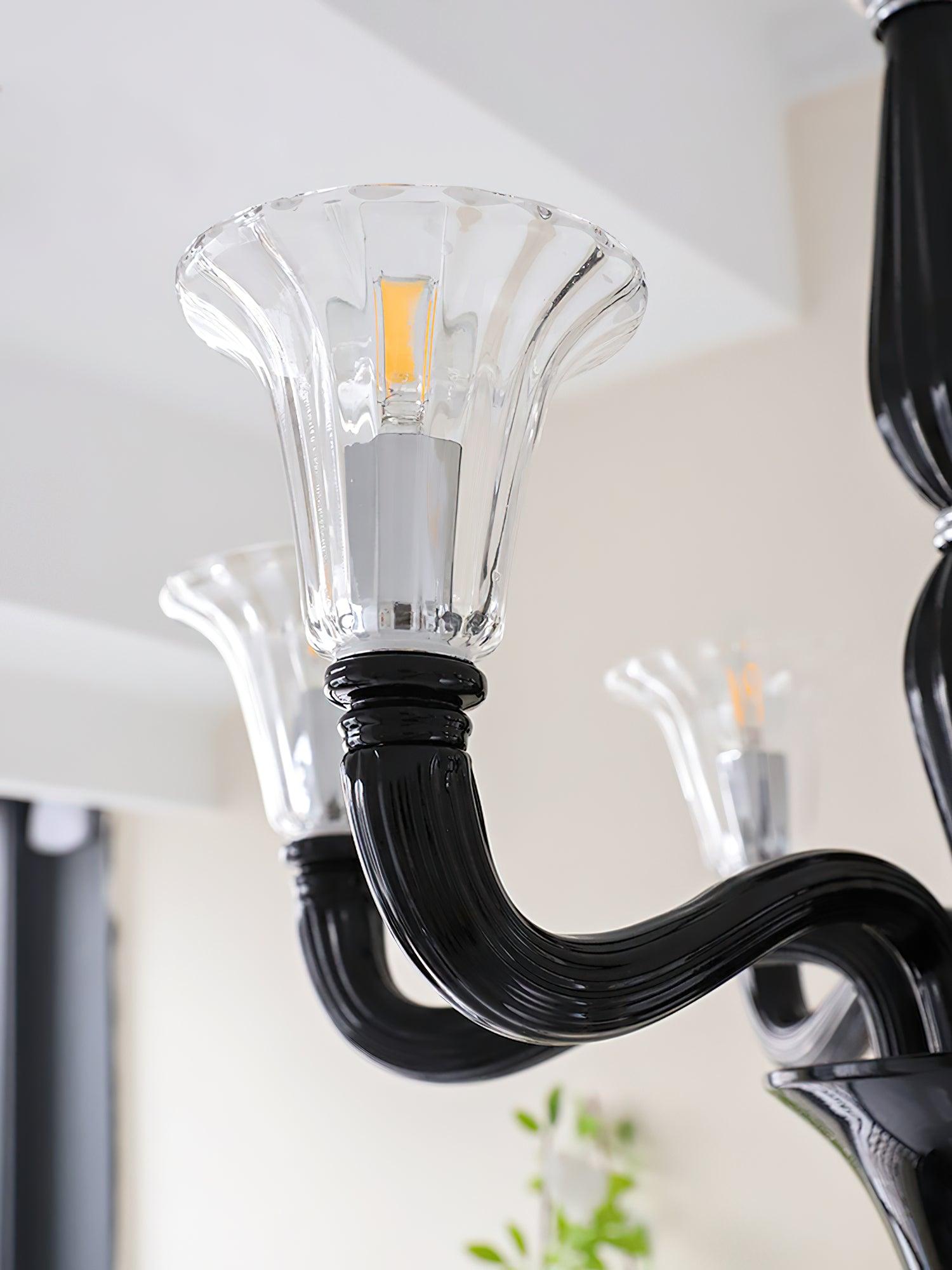 Aurora Chandelier Black Murano Candle Arm Glass Classic - Neutralighting