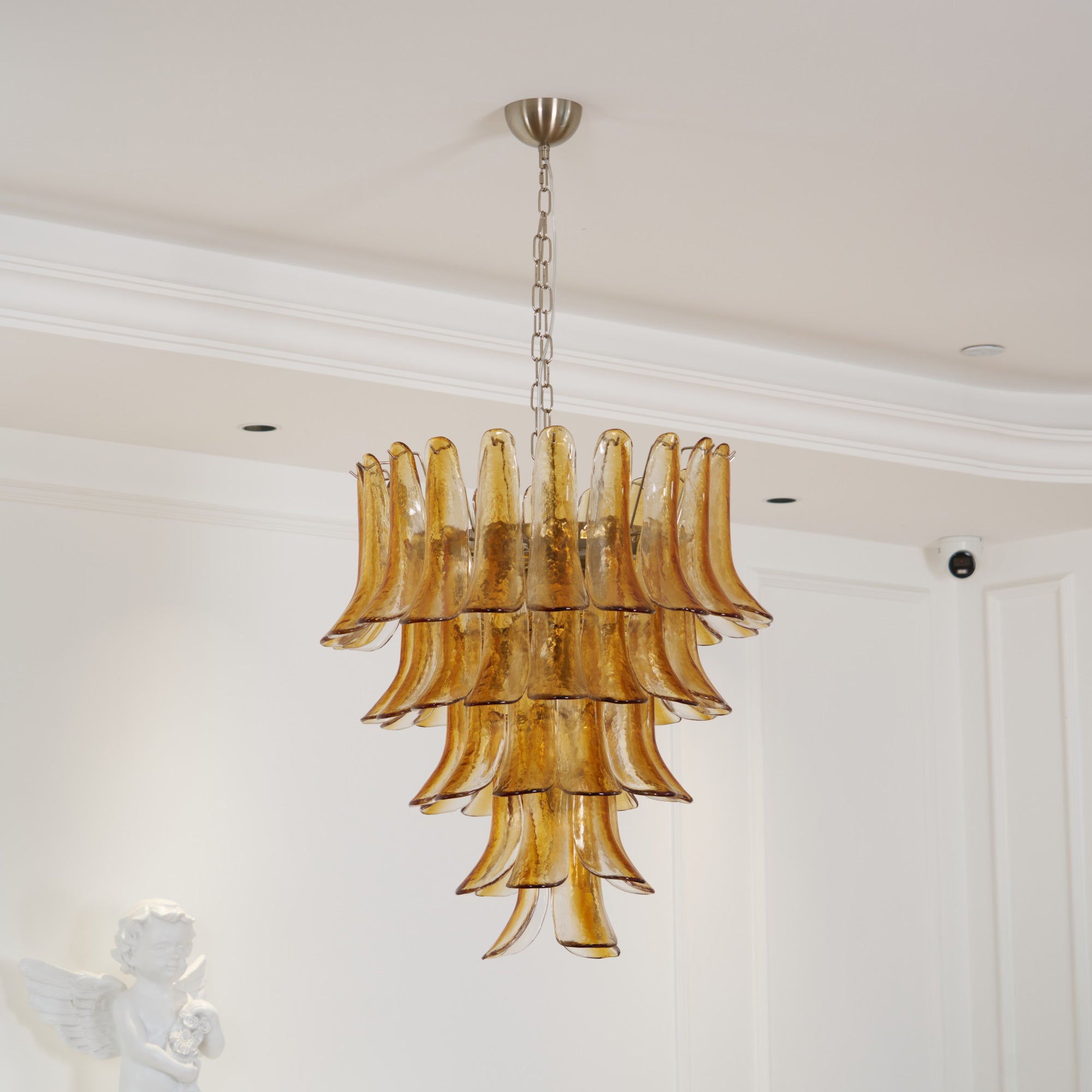 Aurora Chandelier Amber Lily Murano Glass Layered Centerpiece - Neutralighting