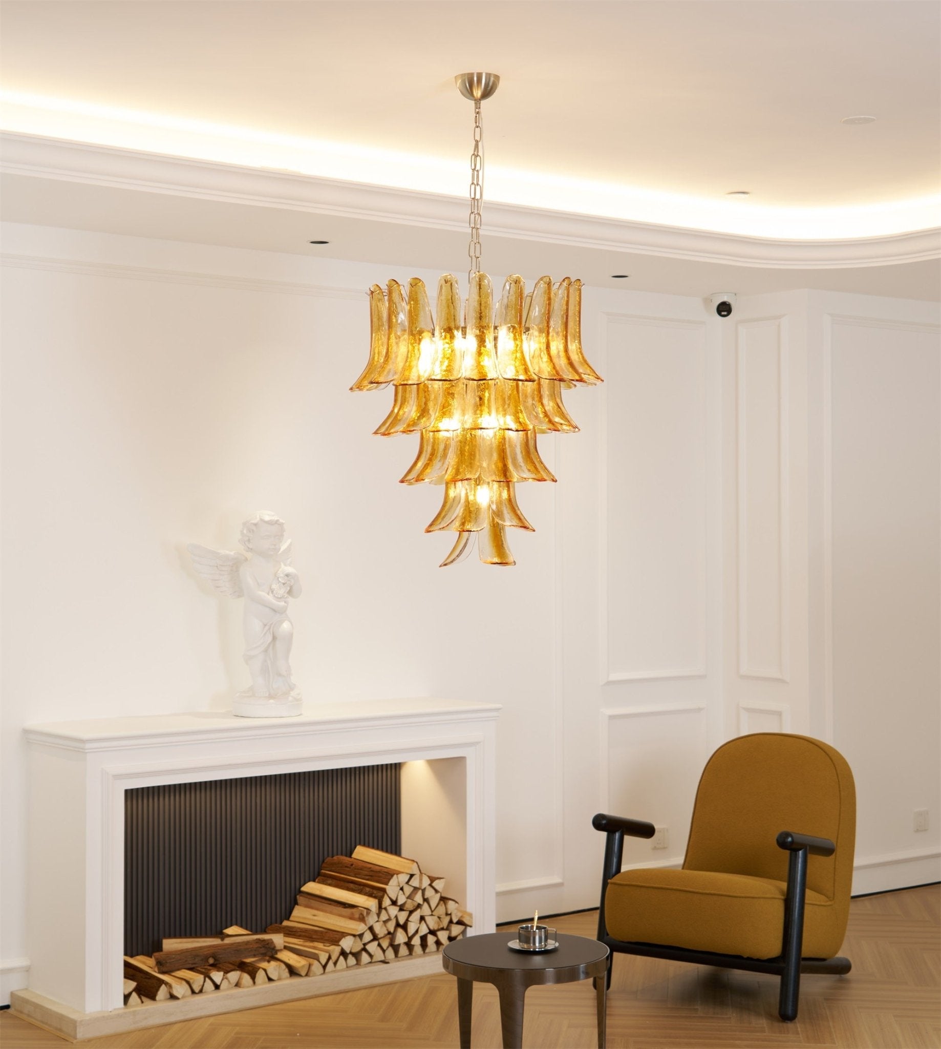 Aurora Chandelier Amber Lily Murano Glass Layered Centerpiece - Neutralighting