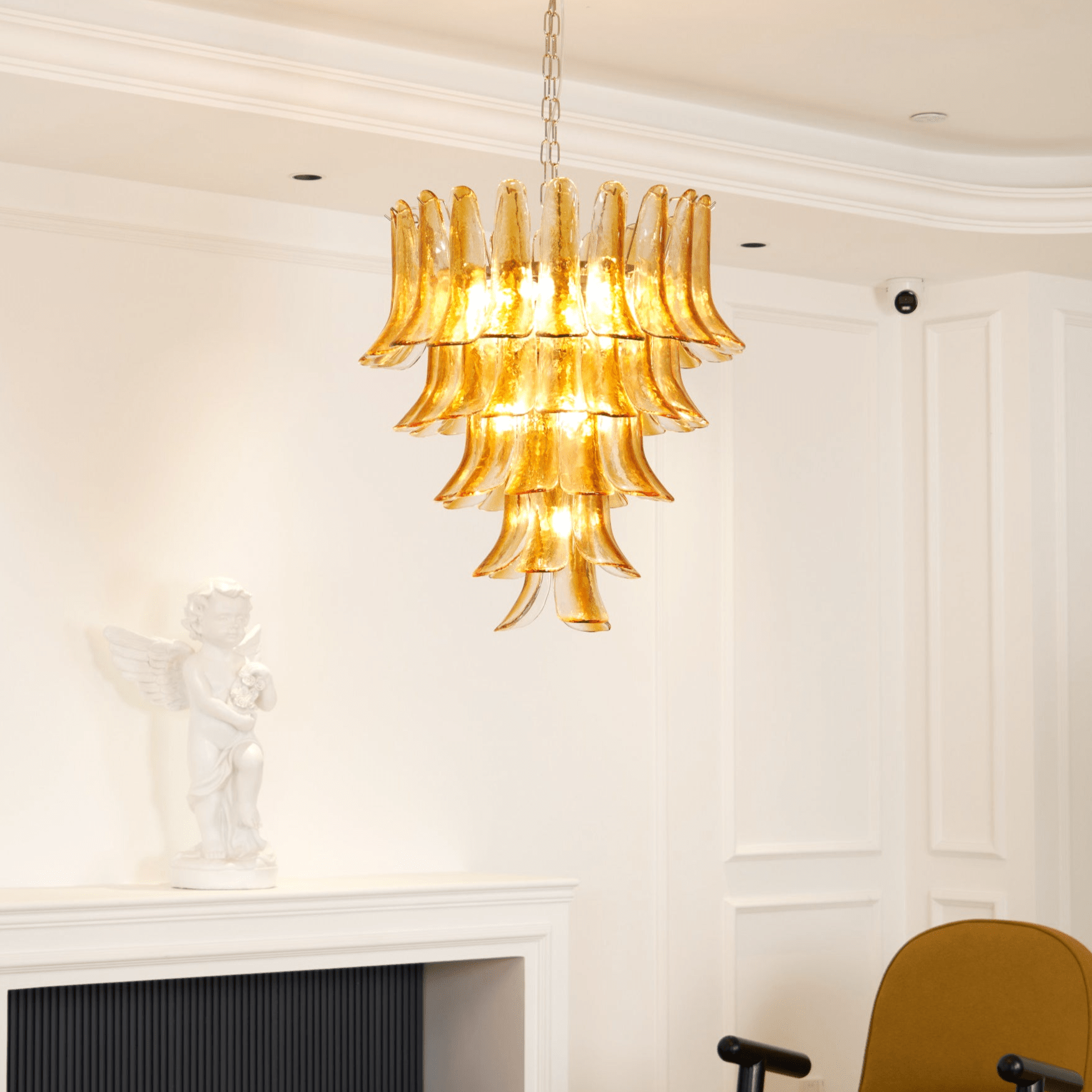 Aurora Chandelier Amber Lily Murano Glass Layered Centerpiece - Neutralighting