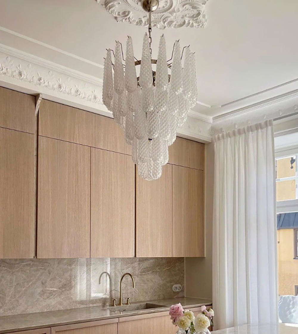 Aurora Chandelier Clear Droplets Murano Glass Waterfall Diamond - Neutralighting