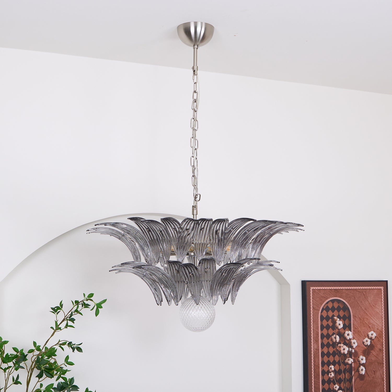 Aurora Chandelier Palmette Clear Murano Glass Leaf Layered - Neutralighting
