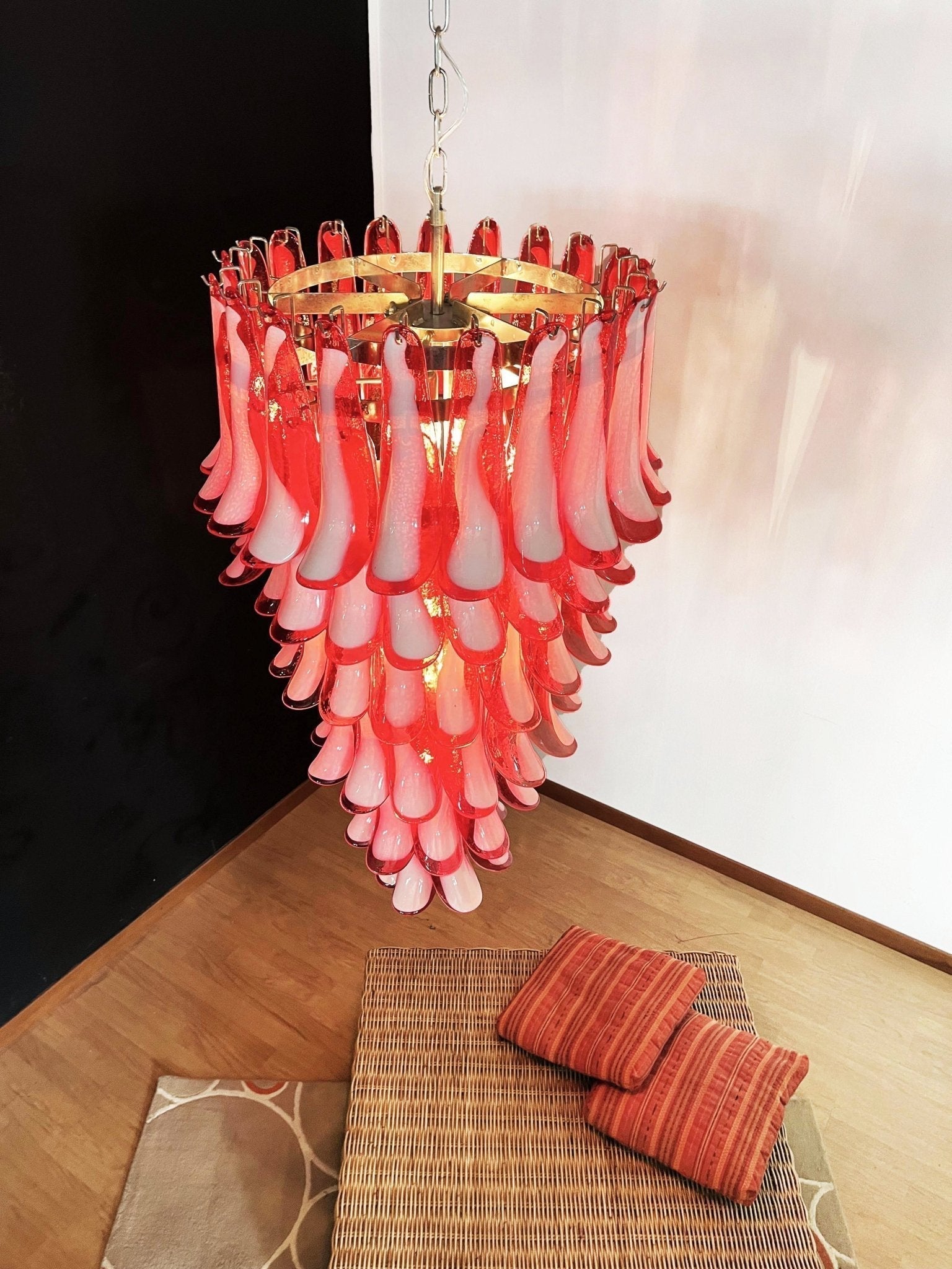 Aurora Chandelier Red White Murano Spiral Petals - Neutralighting