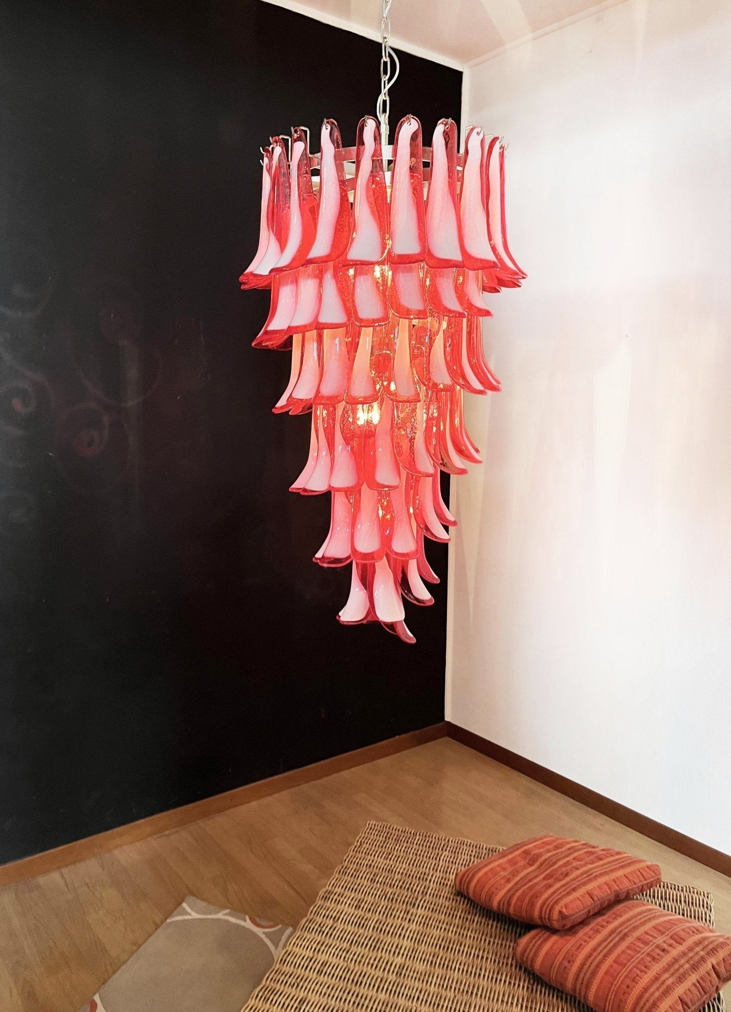 Aurora Chandelier Red White Murano Spiral Petals - Neutralighting