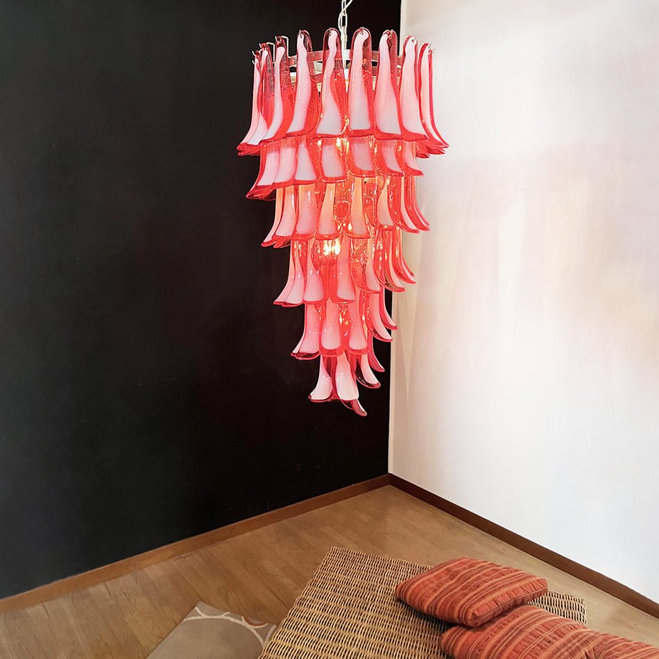Aurora Chandelier Red White Murano Spiral Petals - Neutralighting