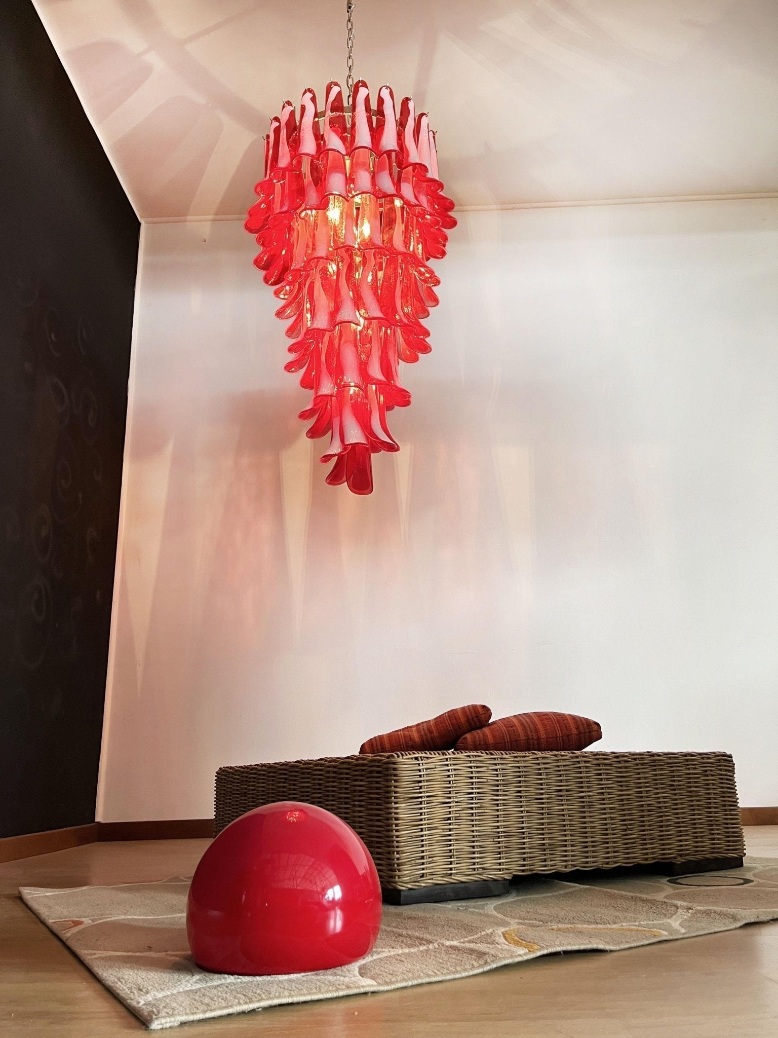 Aurora Chandelier Red White Murano Spiral Petals - Neutralighting