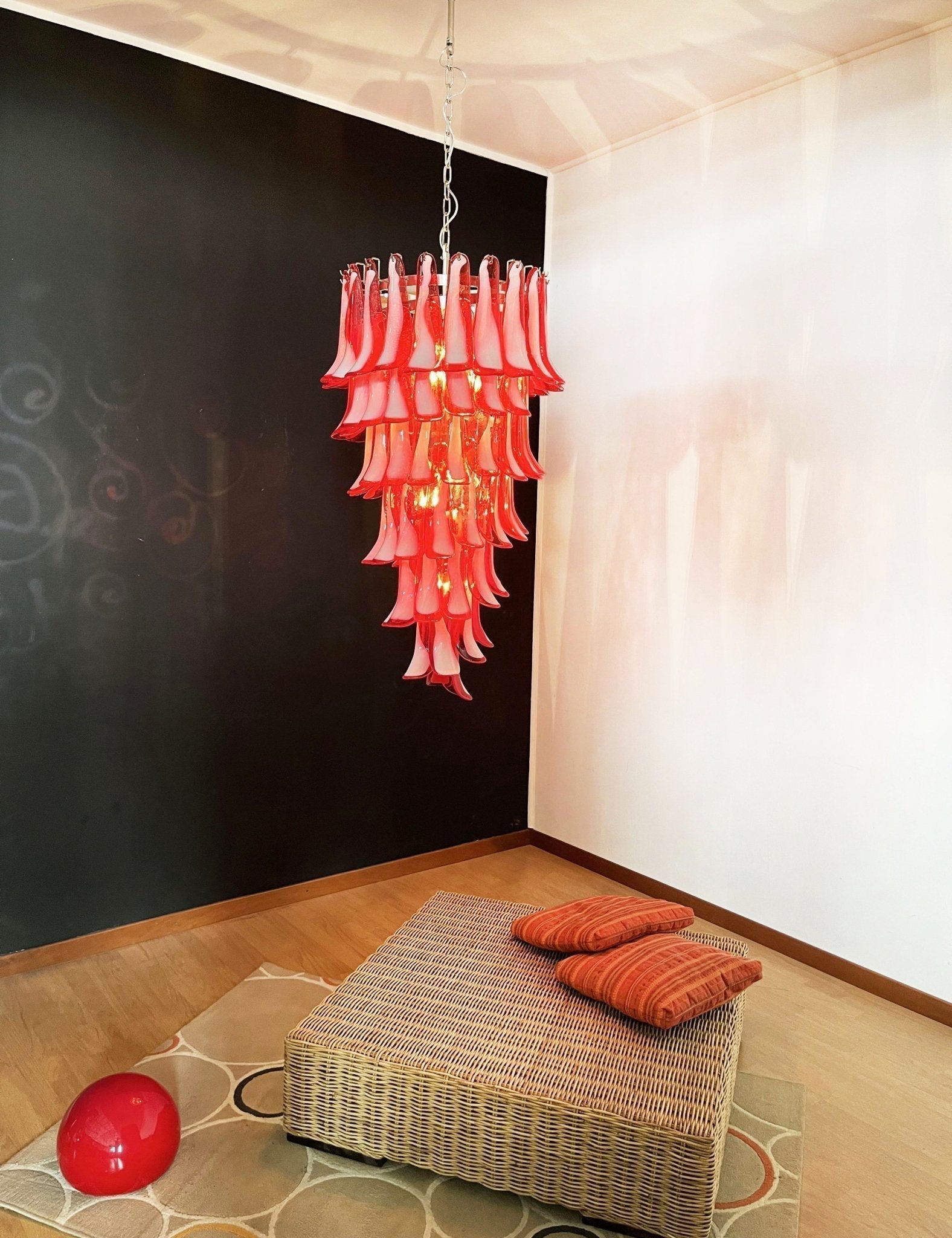 Aurora Chandelier Red White Murano Spiral Petals - Neutralighting